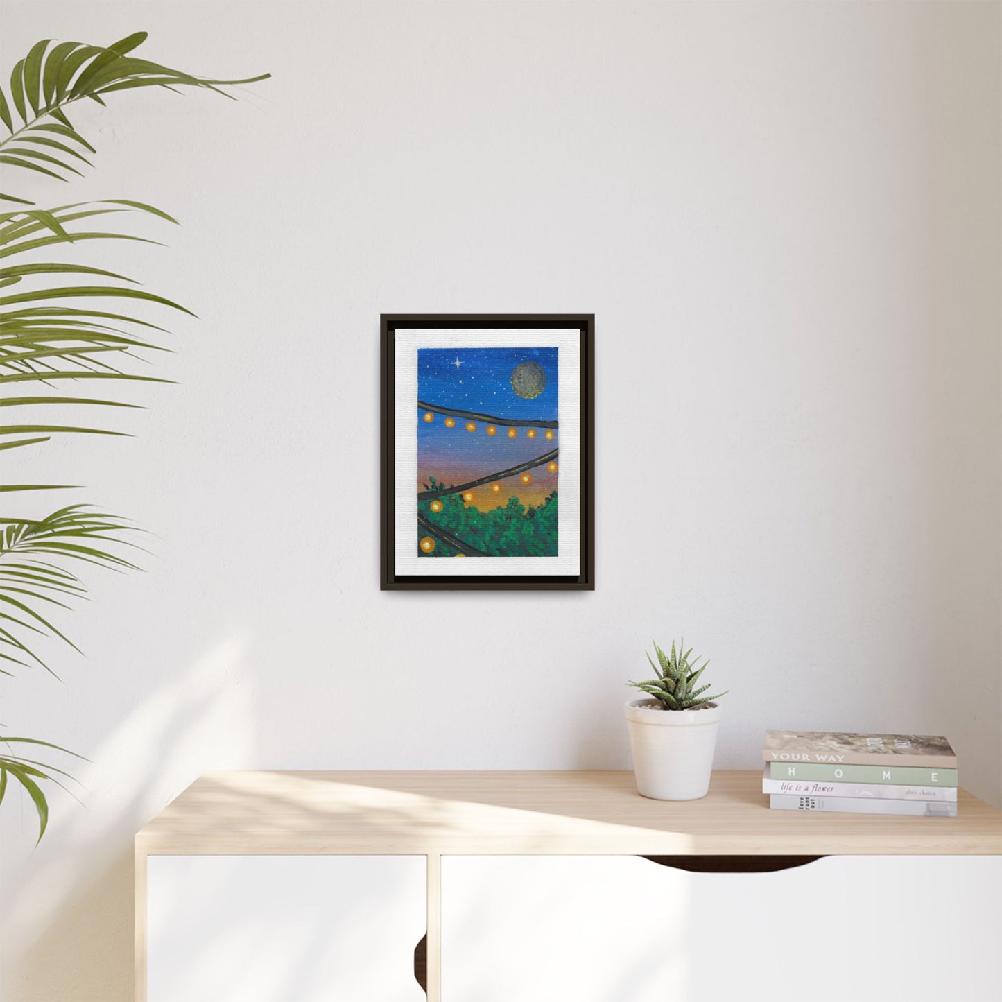Framed Canvas Art - String Lights Night Sky Print
