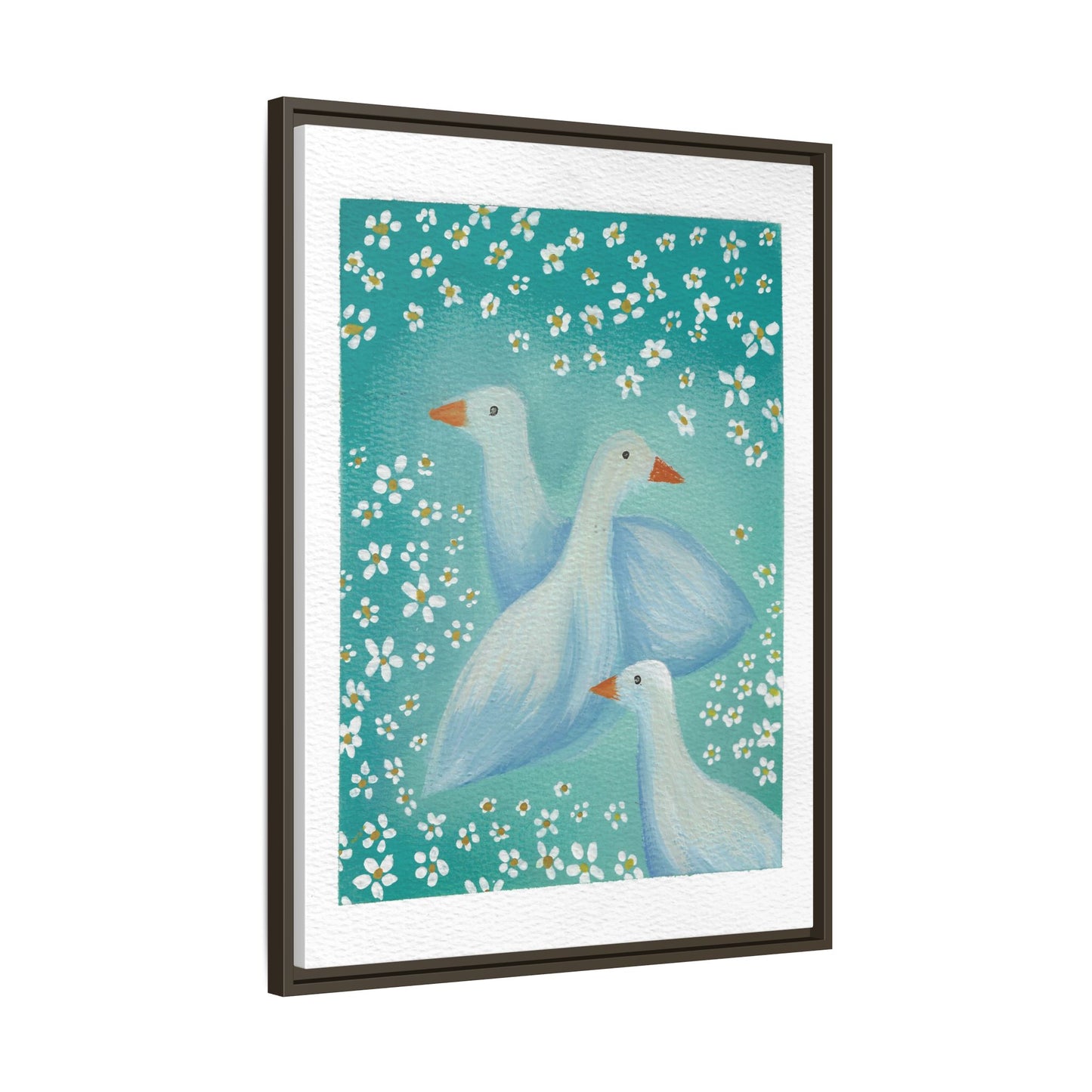 Framed Goose Canvas Print — Whimsical Floral Waterfowl Wall Art