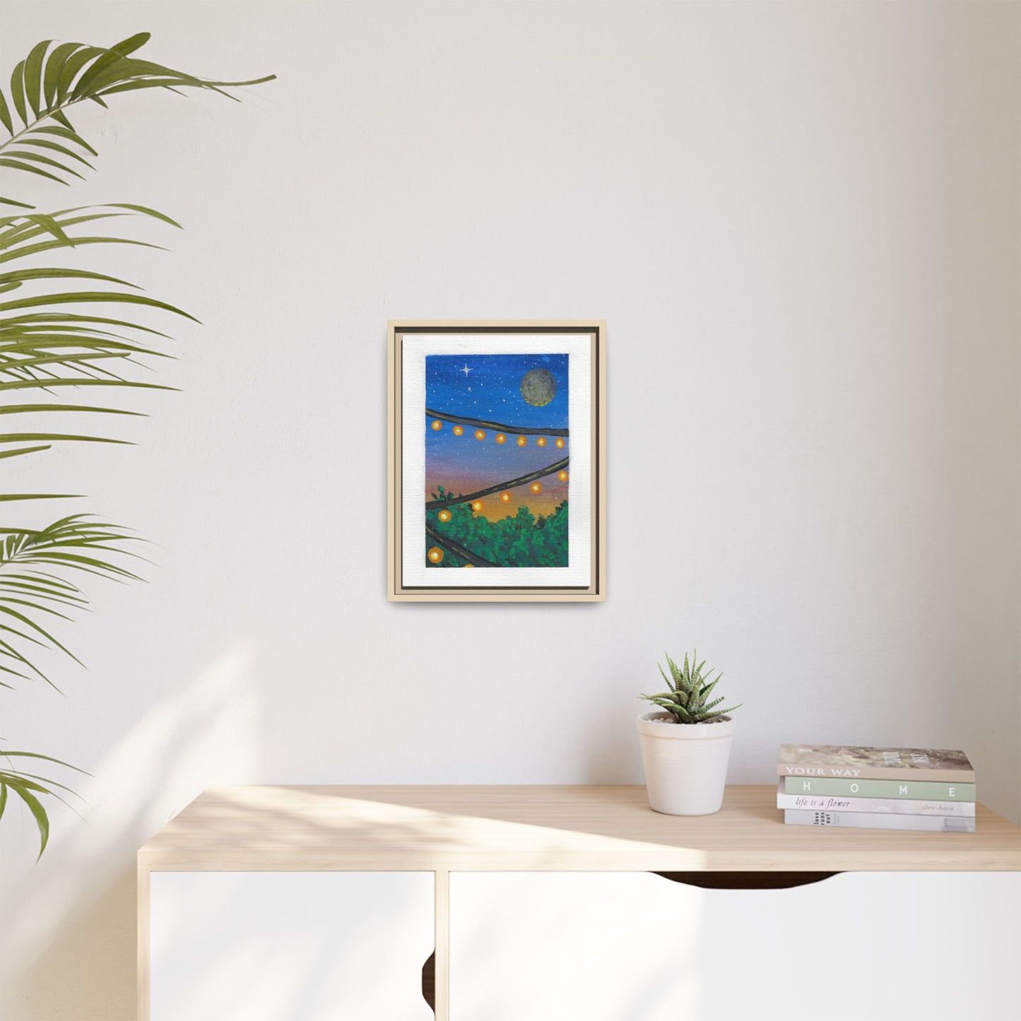 Framed Canvas Art - String Lights Night Sky Print