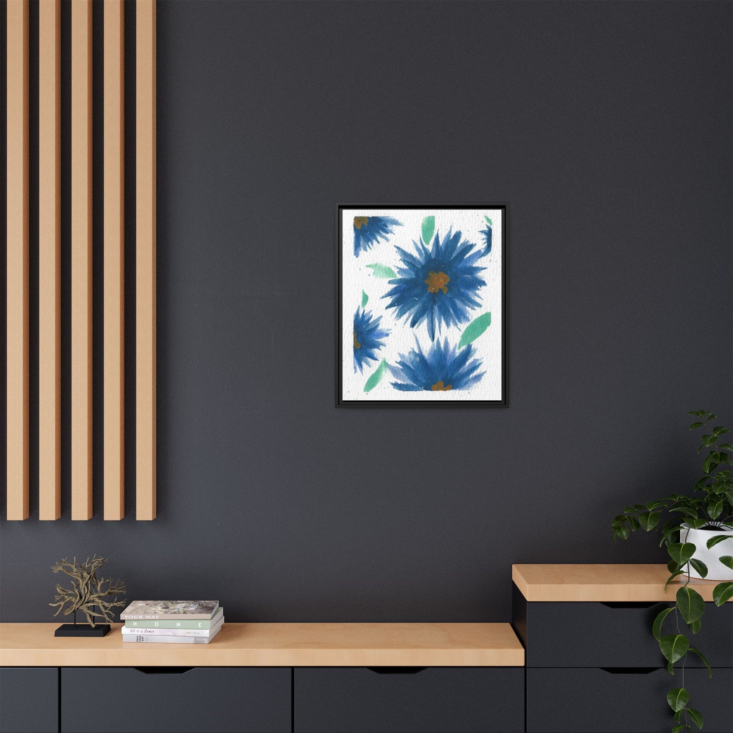 Blue Floral Canvas Print — Framed Matte Wall Art