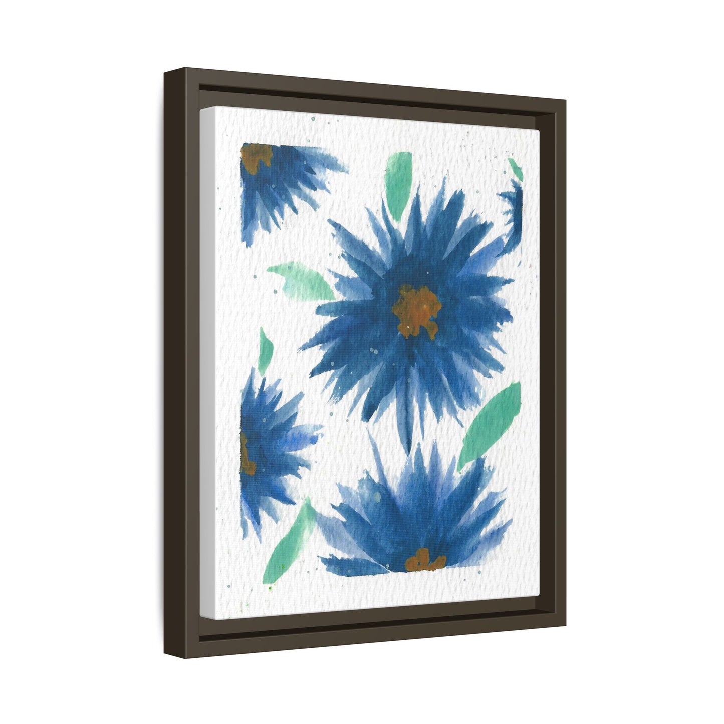 Blue Floral Canvas Print — Framed Matte Wall Art