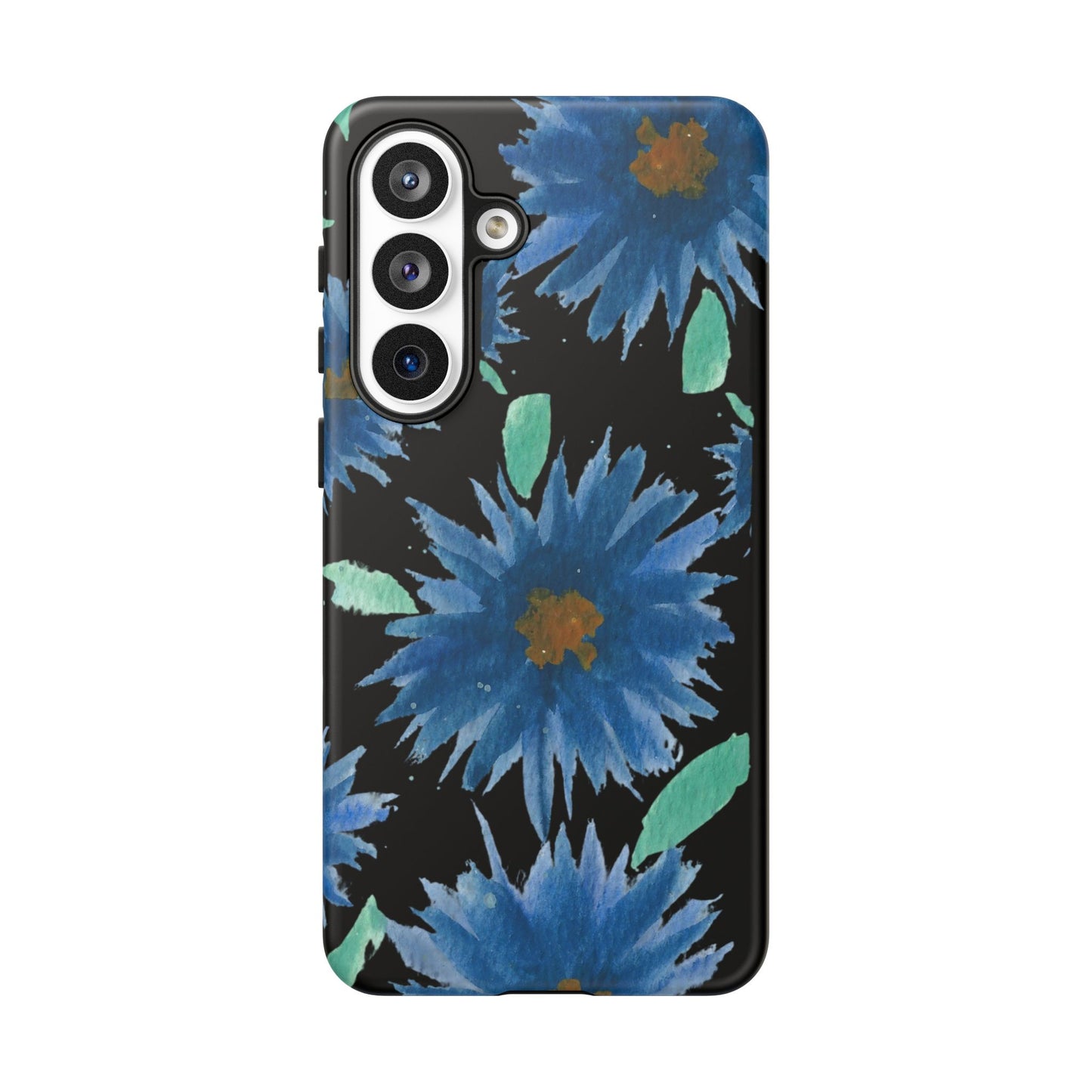 Blue Floral Tough Phone Case – Watercolor Daisy Protective Cover