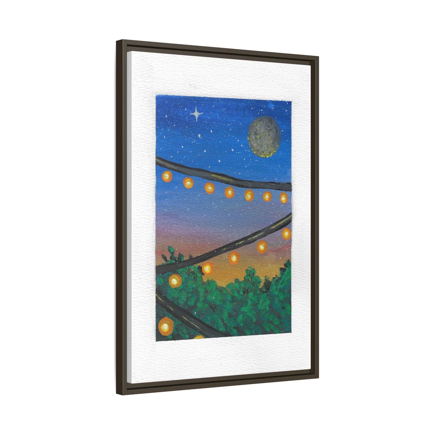 Framed Canvas Art - String Lights Night Sky Print