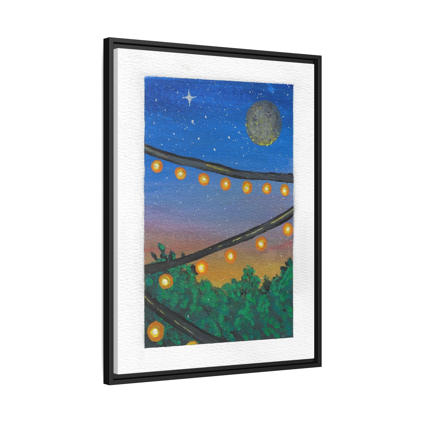 Framed Canvas Art - String Lights Night Sky Print