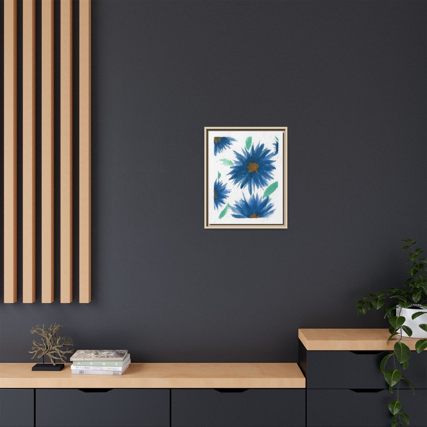 Blue Floral Canvas Print — Framed Matte Wall Art
