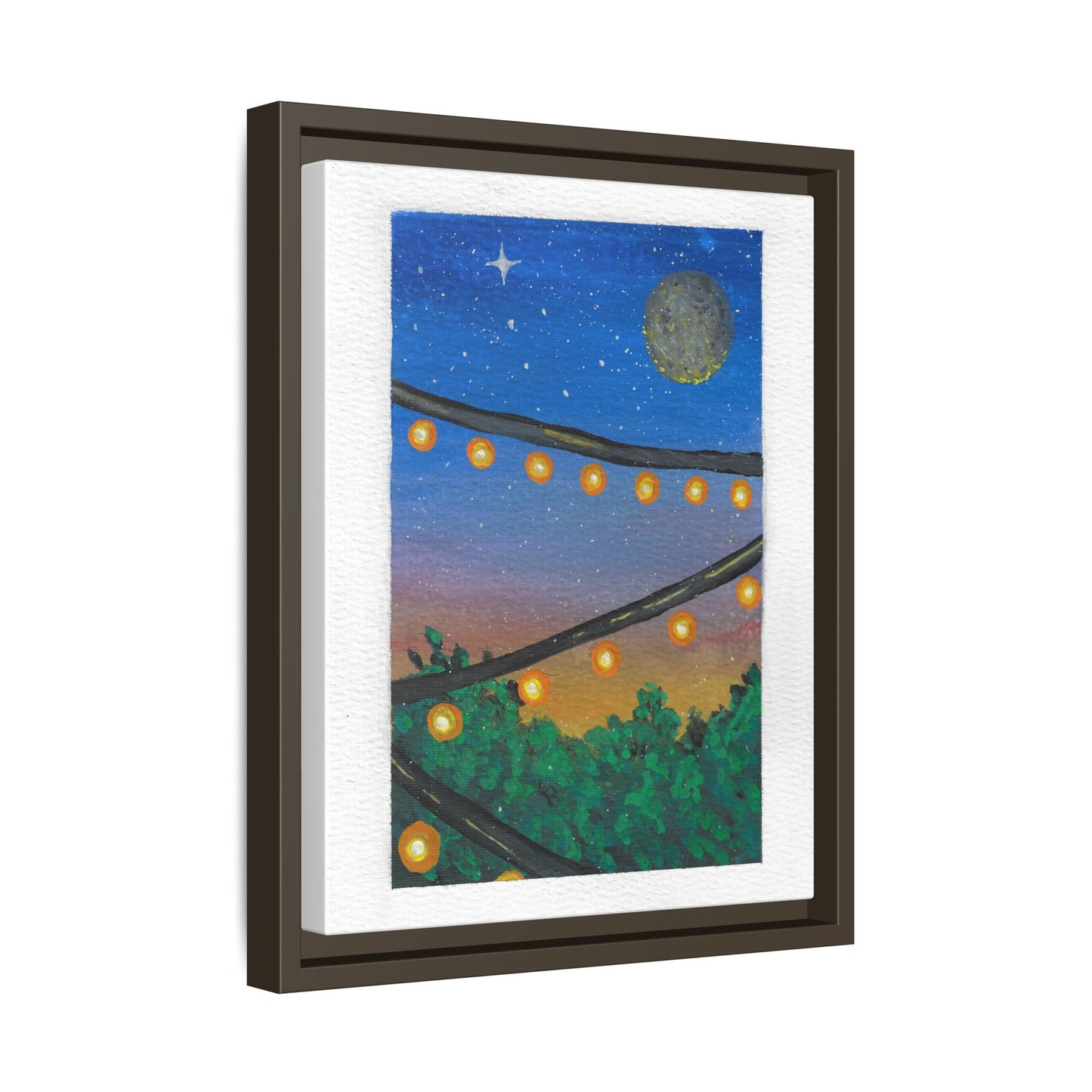 Framed Canvas Art - String Lights Night Sky Print