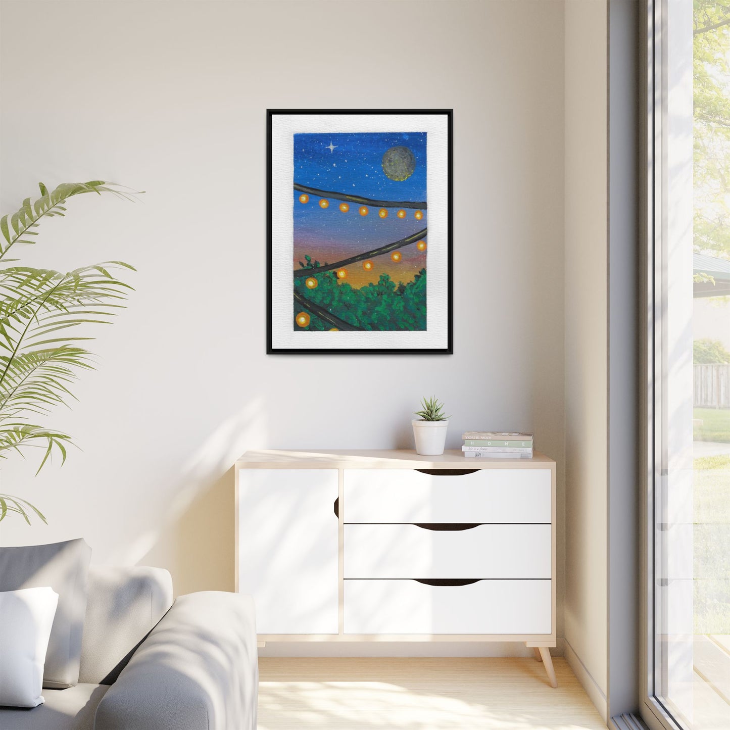 Framed Canvas Art - String Lights Night Sky Print