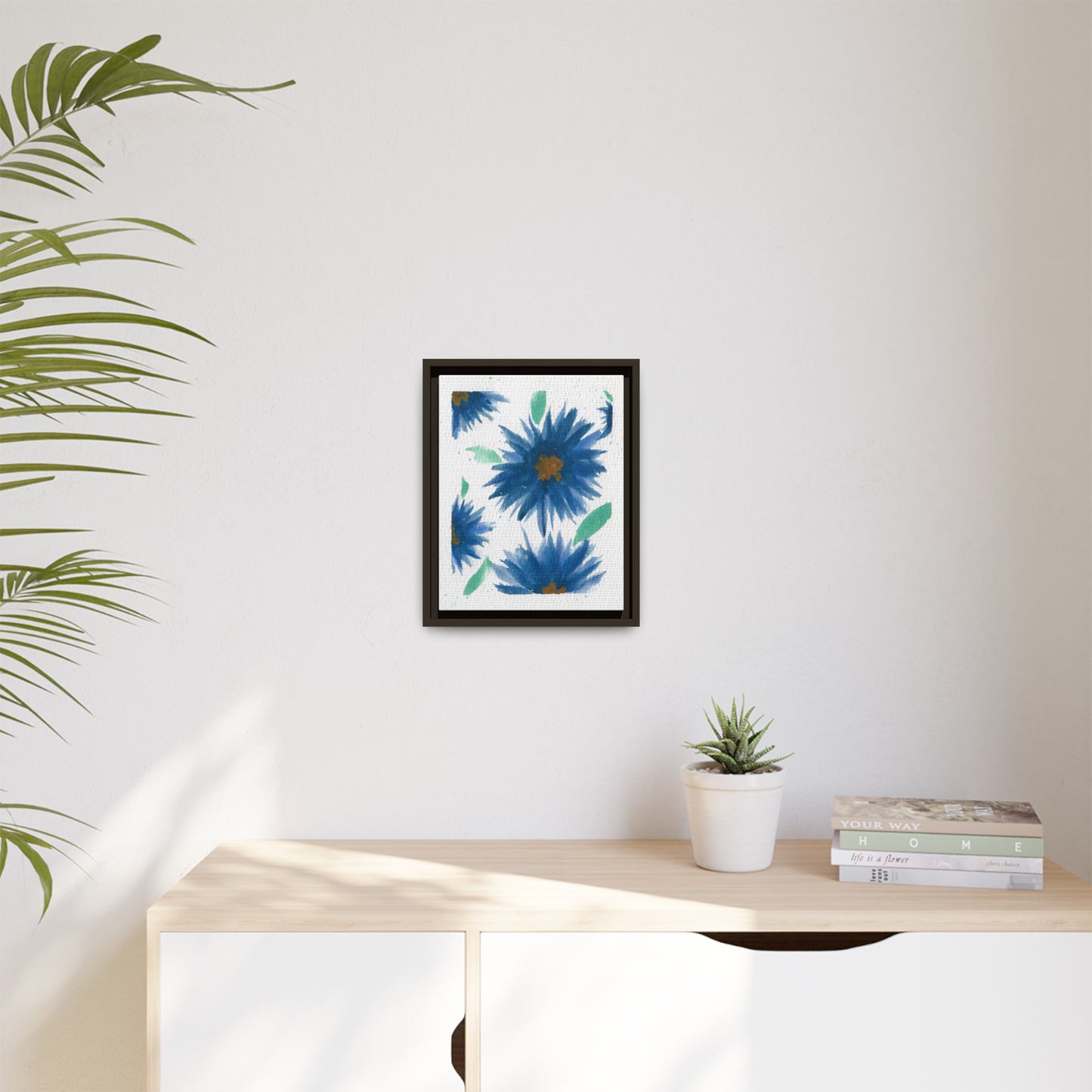 Blue Floral Canvas Print — Framed Matte Wall Art