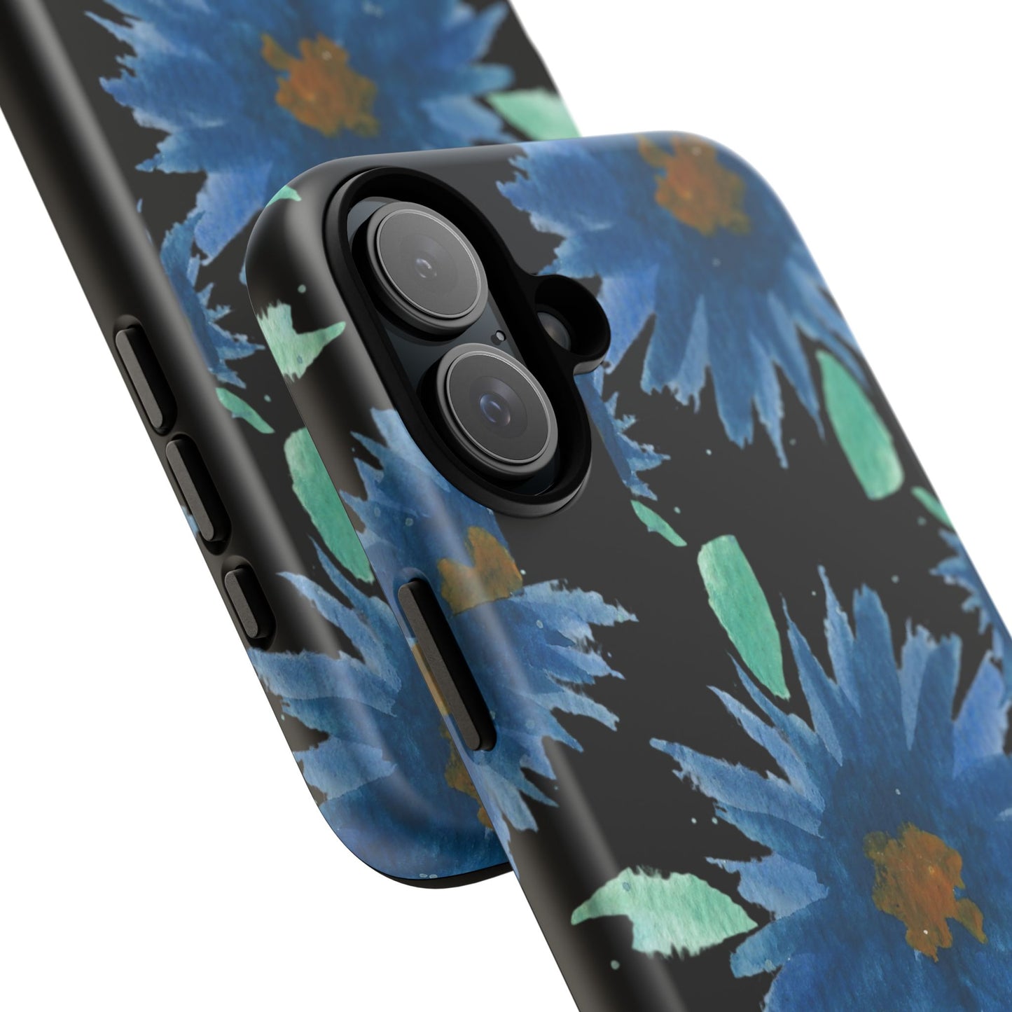 Blue Floral Tough Phone Case – Watercolor Daisy Protective Cover