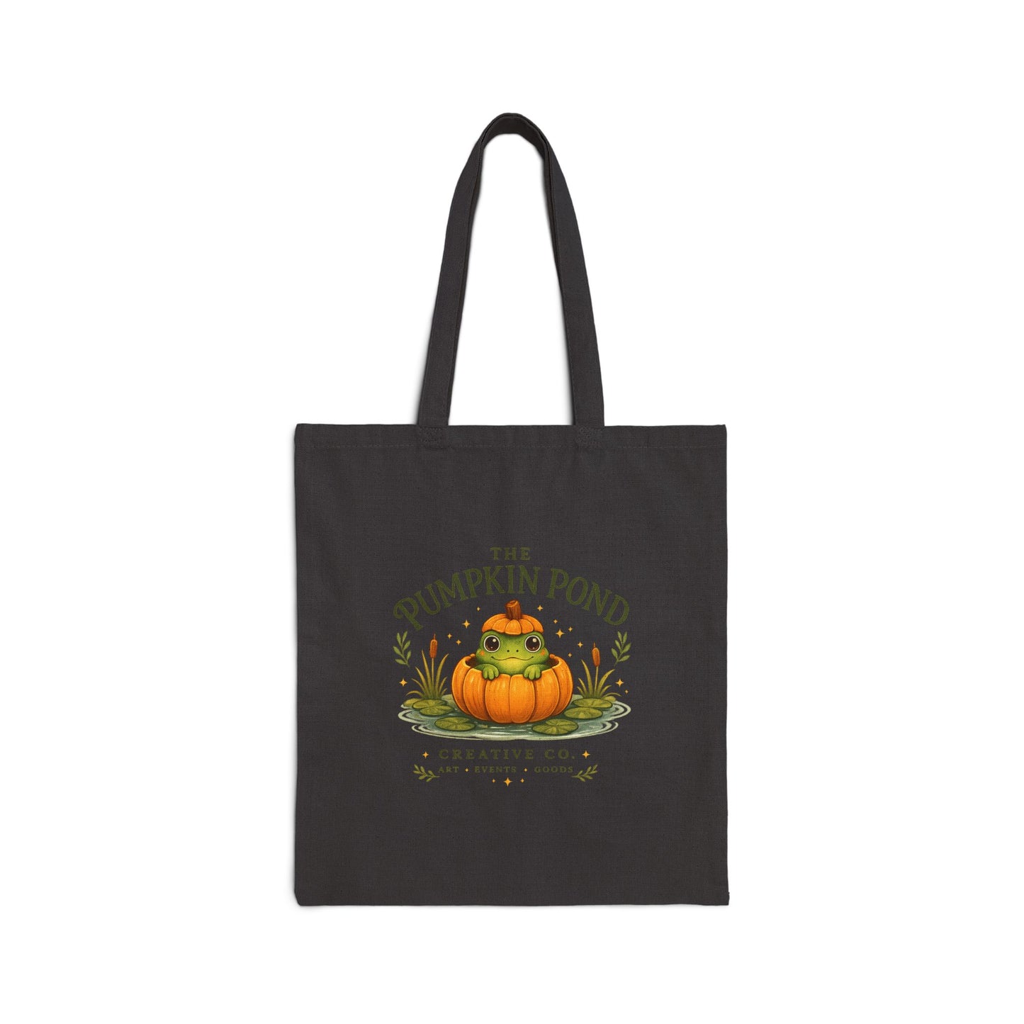 Pumpkin Pond Cotton Tote Bag — Cute Fall Pumpkin Frog Illustration