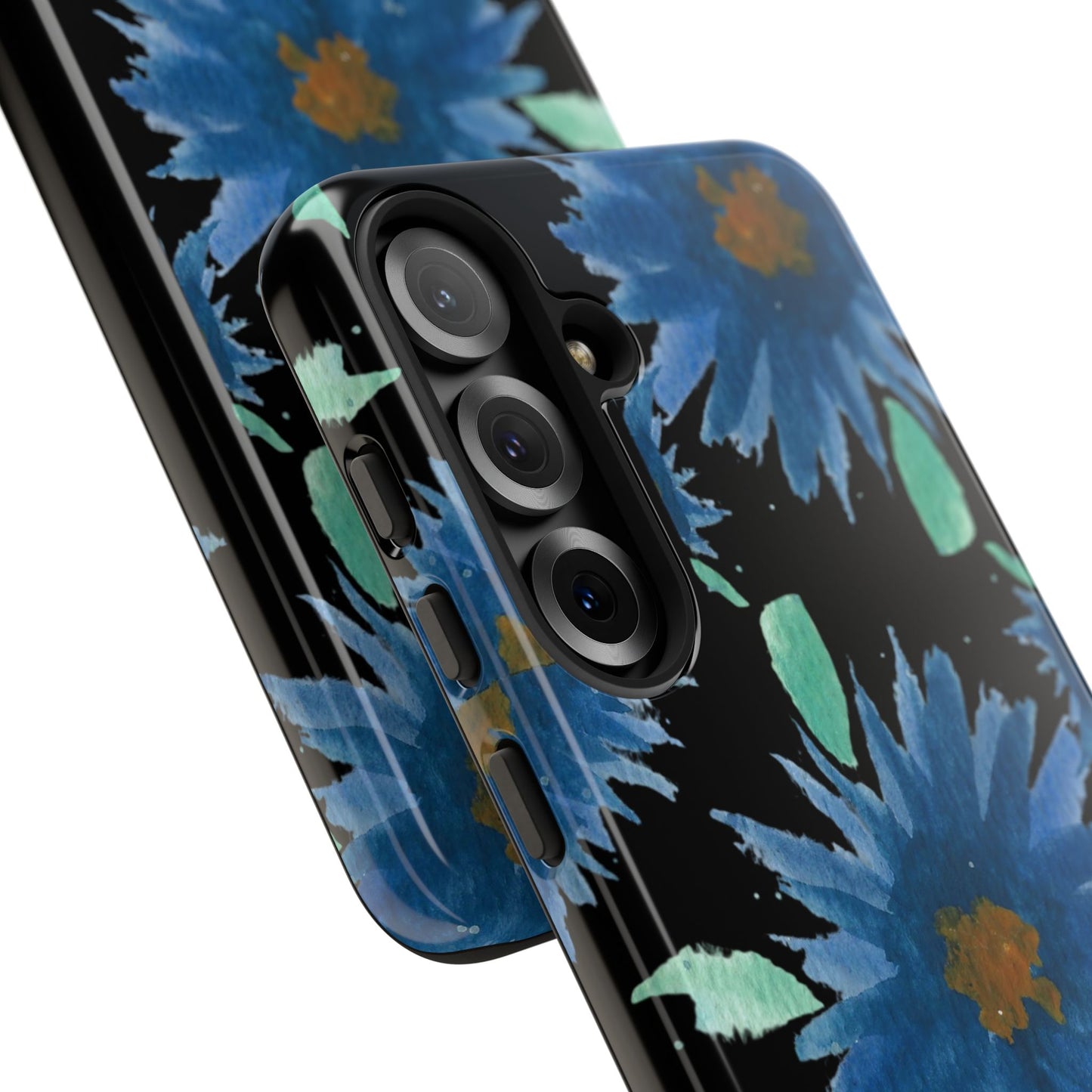 Blue Floral Tough Phone Case – Watercolor Daisy Protective Cover
