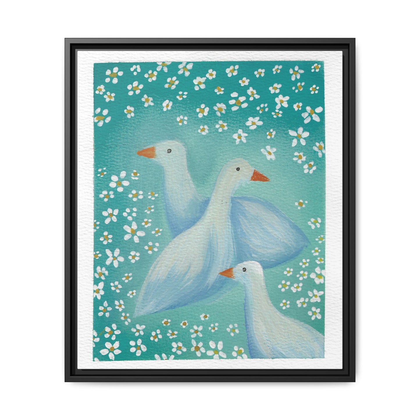 Framed Goose Canvas Print — Whimsical Floral Waterfowl Wall Art