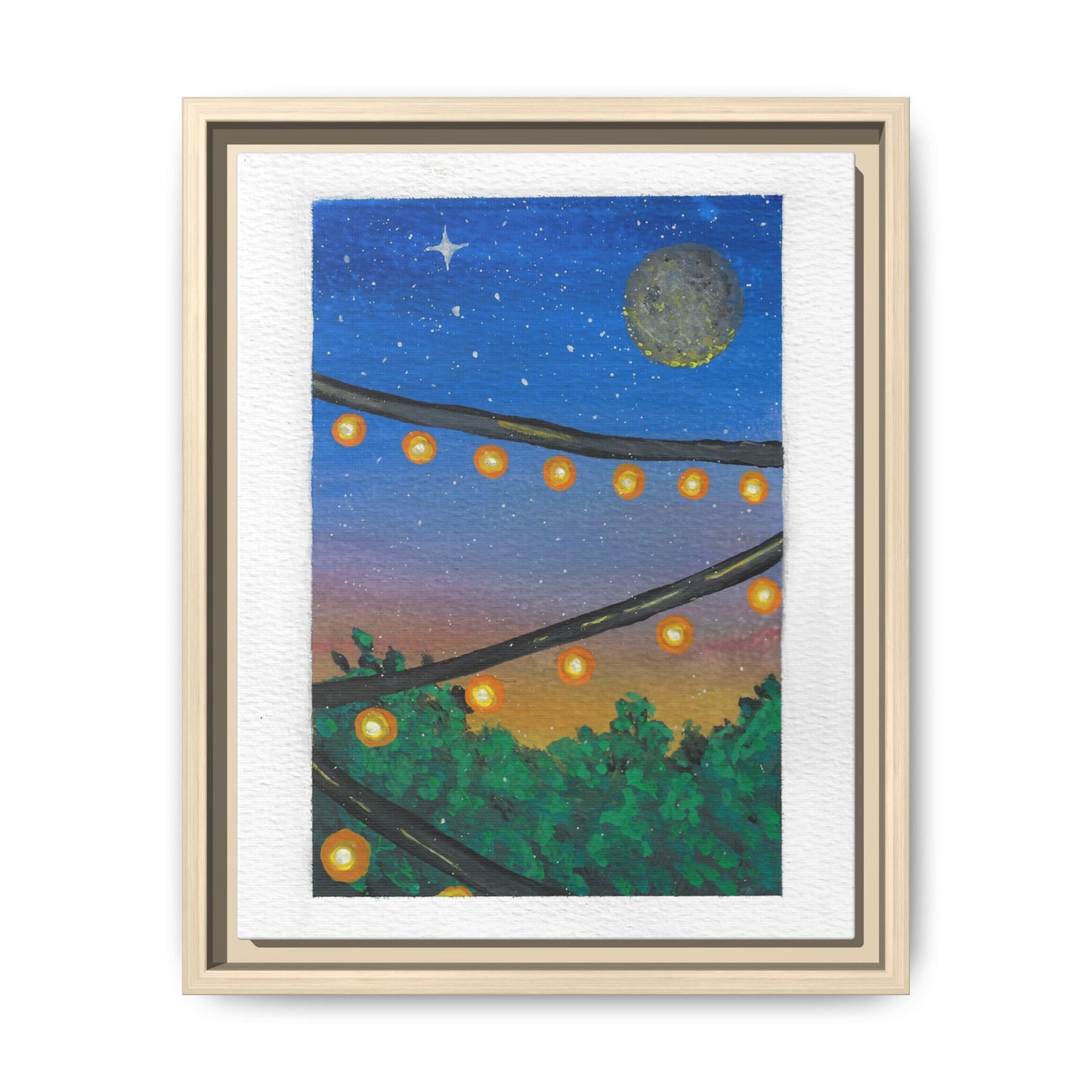 Framed Canvas Art - String Lights Night Sky Print