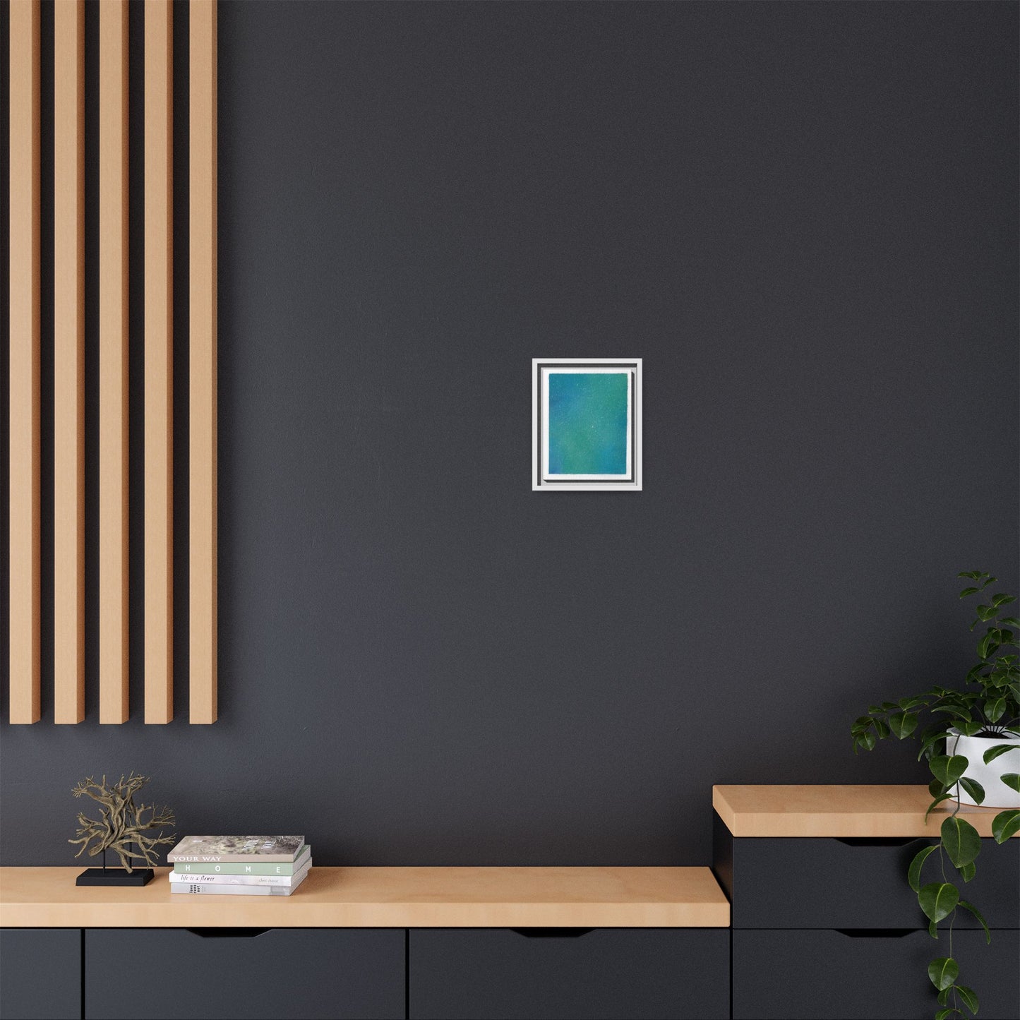 Framed Matte Canvas Art — Teal-to-Blue Gradient Starry Abstract