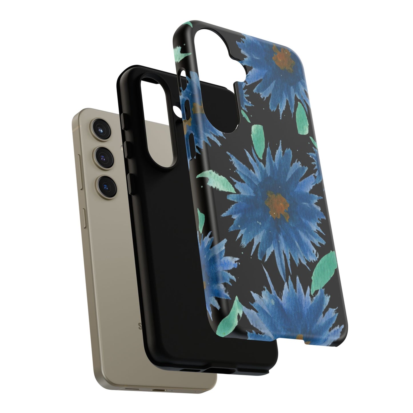 Blue Floral Tough Phone Case – Watercolor Daisy Protective Cover