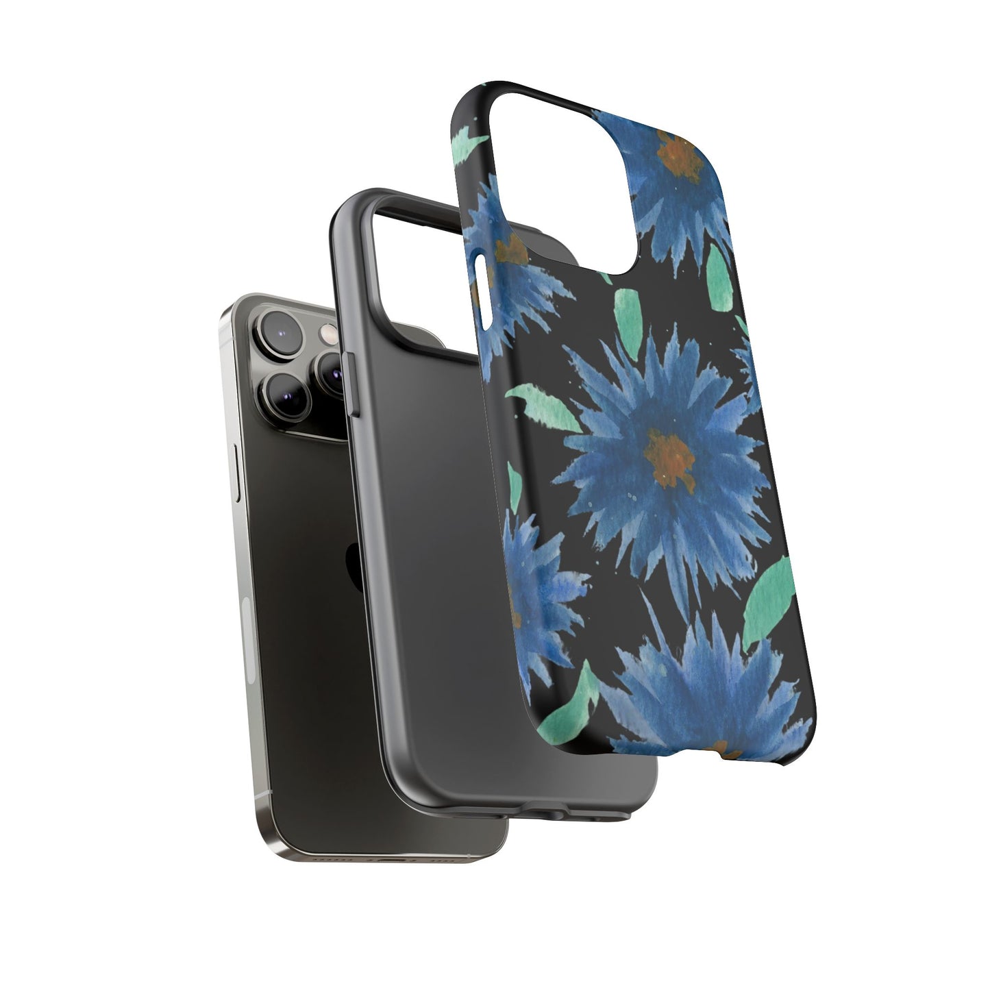 Blue Floral Tough Phone Case – Watercolor Daisy Protective Cover