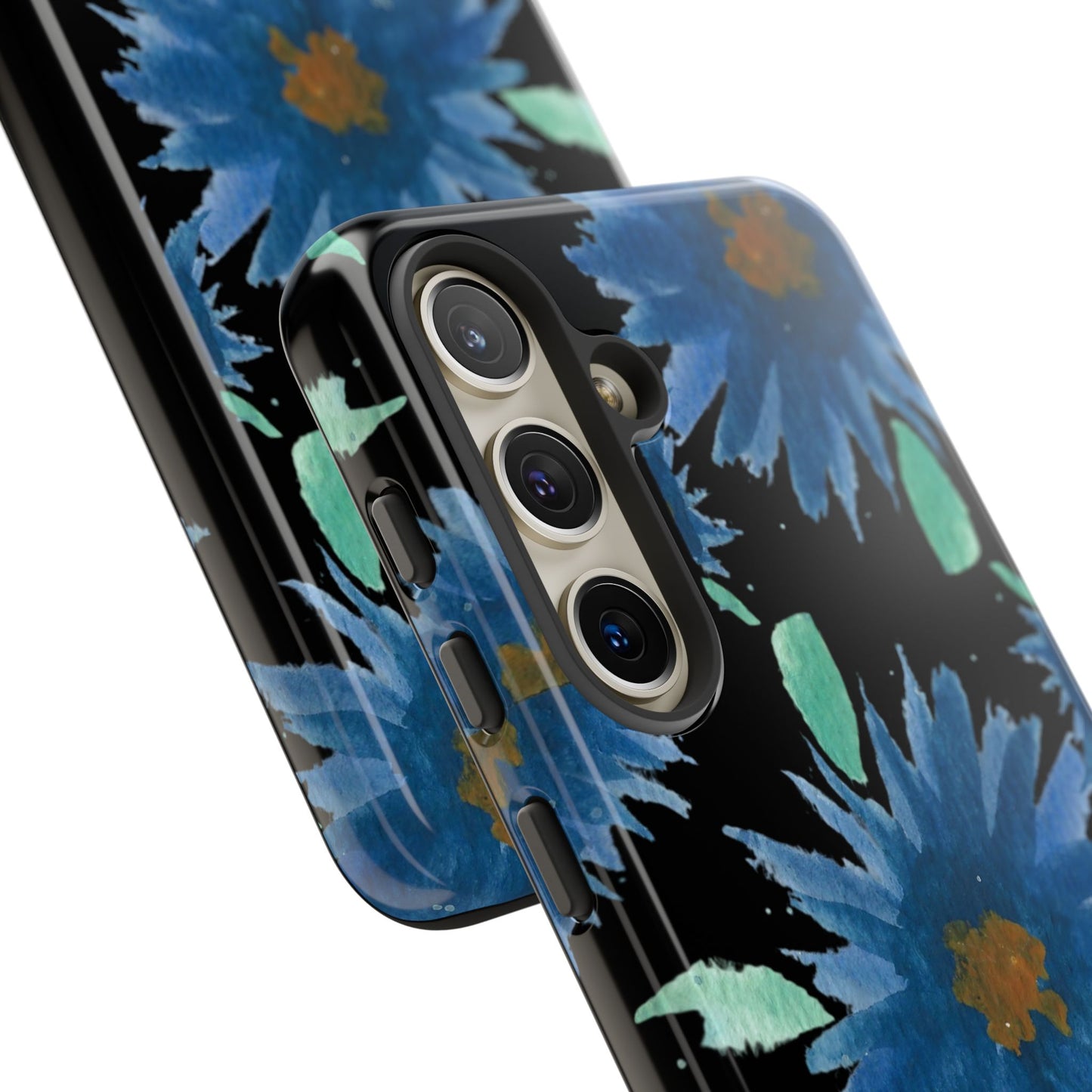 Blue Floral Tough Phone Case – Watercolor Daisy Protective Cover