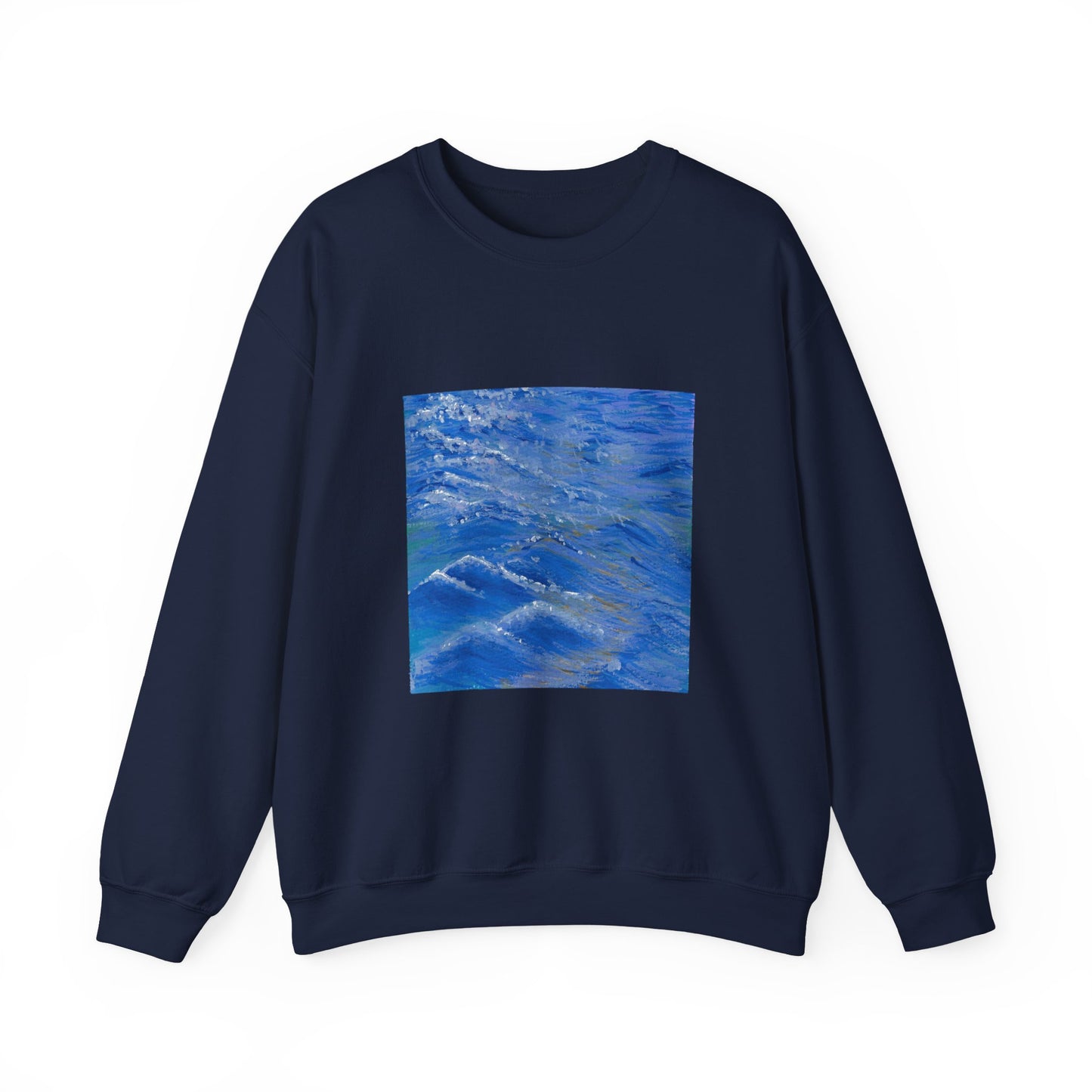 Ocean Waves Crewneck Sweatshirt — Blue Seascape Graphic Pullover