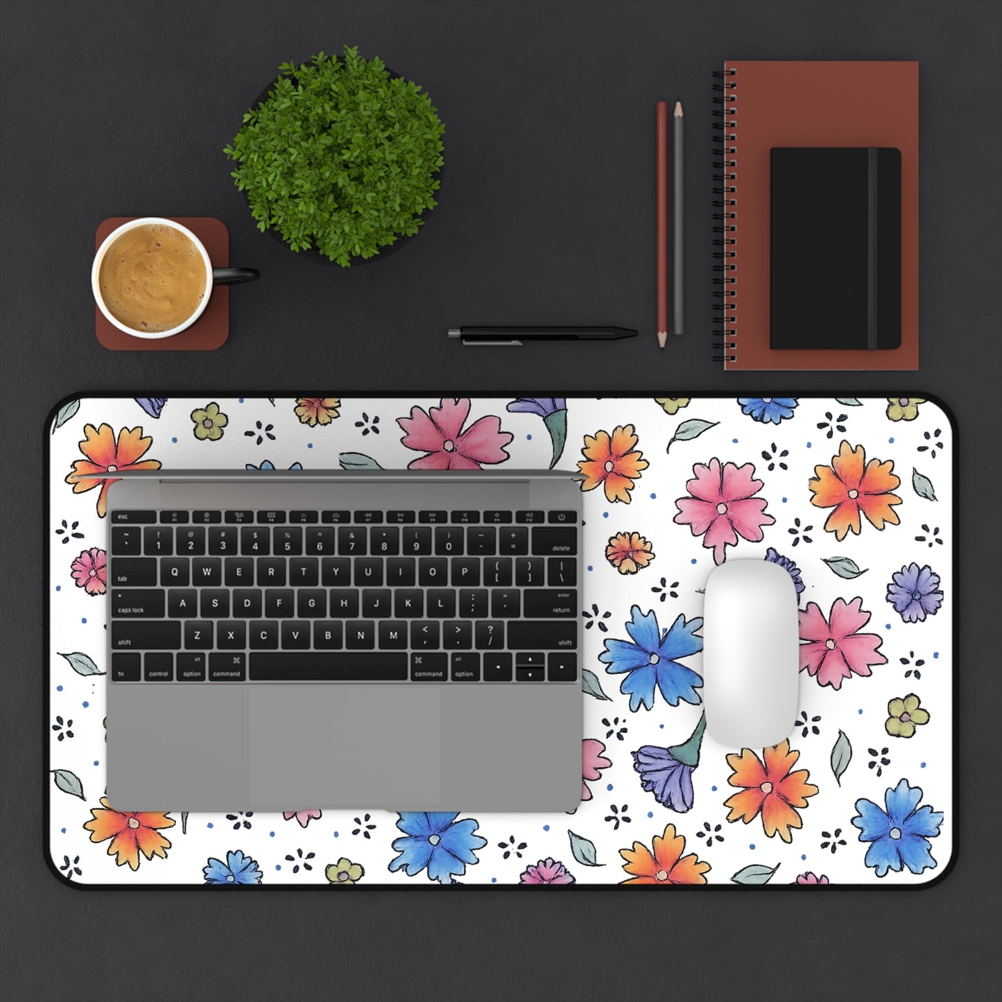 Floral Watercolor Desk Mat — Pastel Flowers Mouse Pad for Office & Home