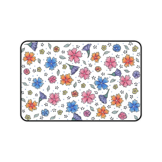 Floral Watercolor Desk Mat — Pastel Flowers Mouse Pad for Office & Home
