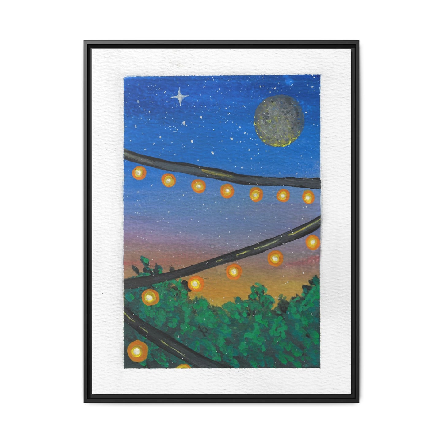 Framed Canvas Art - String Lights Night Sky Print