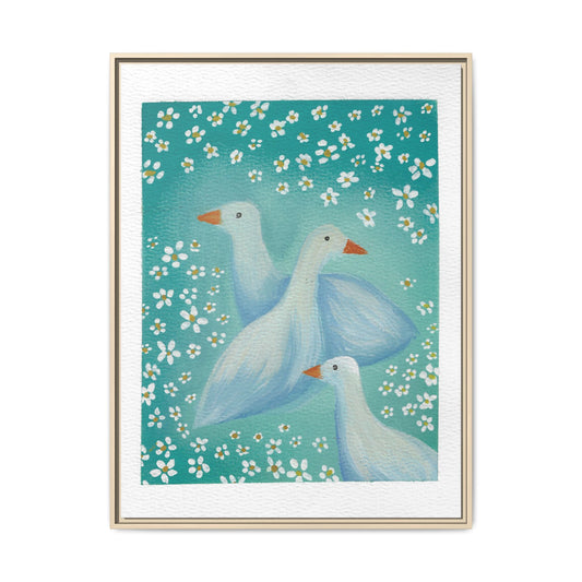 Framed Goose Canvas Print — Whimsical Floral Waterfowl Wall Art
