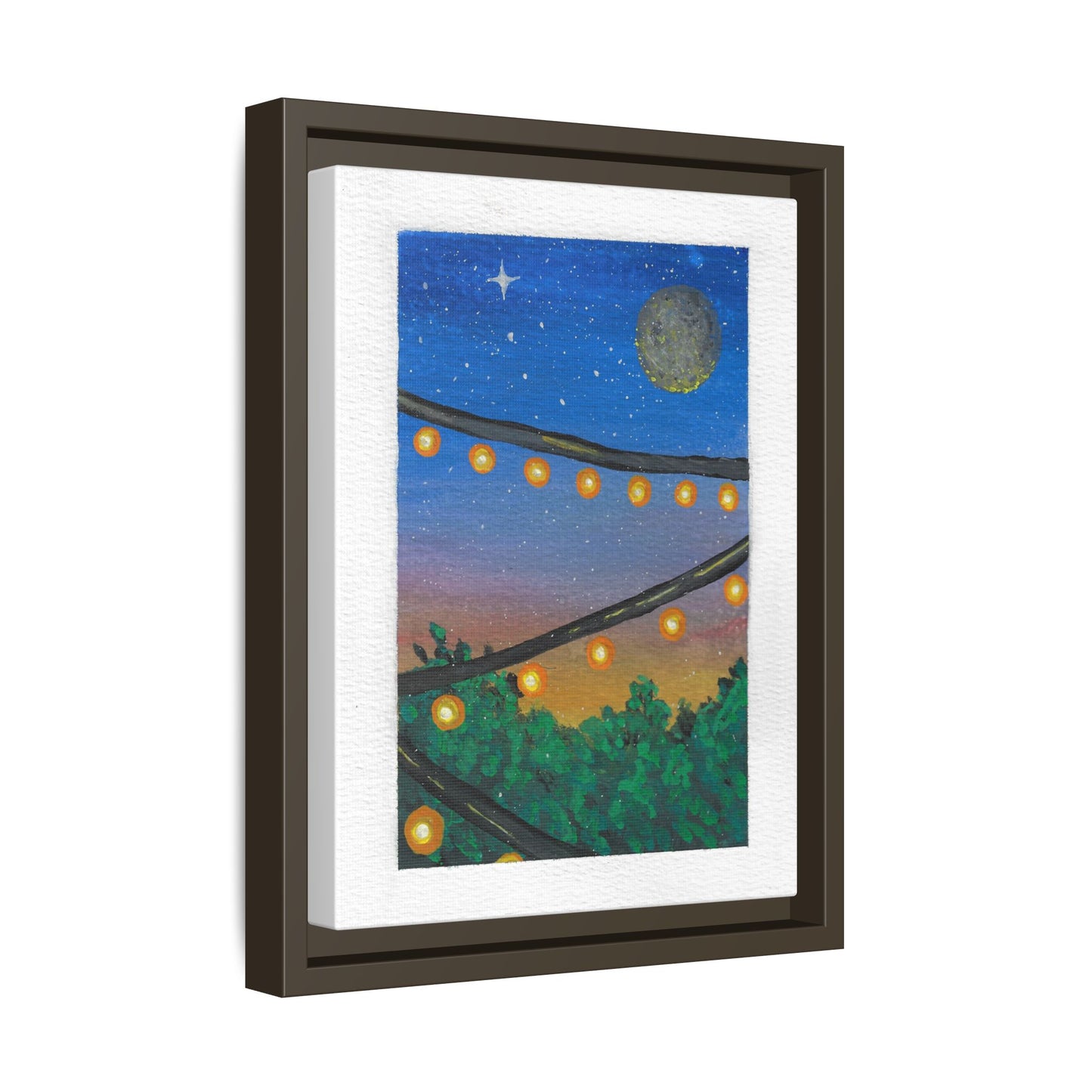 Framed Canvas Art - String Lights Night Sky Print