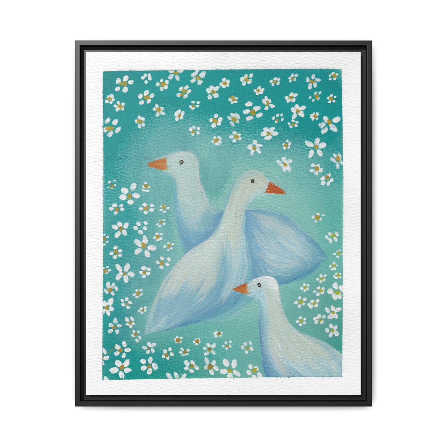 Framed Goose Canvas Print — Whimsical Floral Waterfowl Wall Art