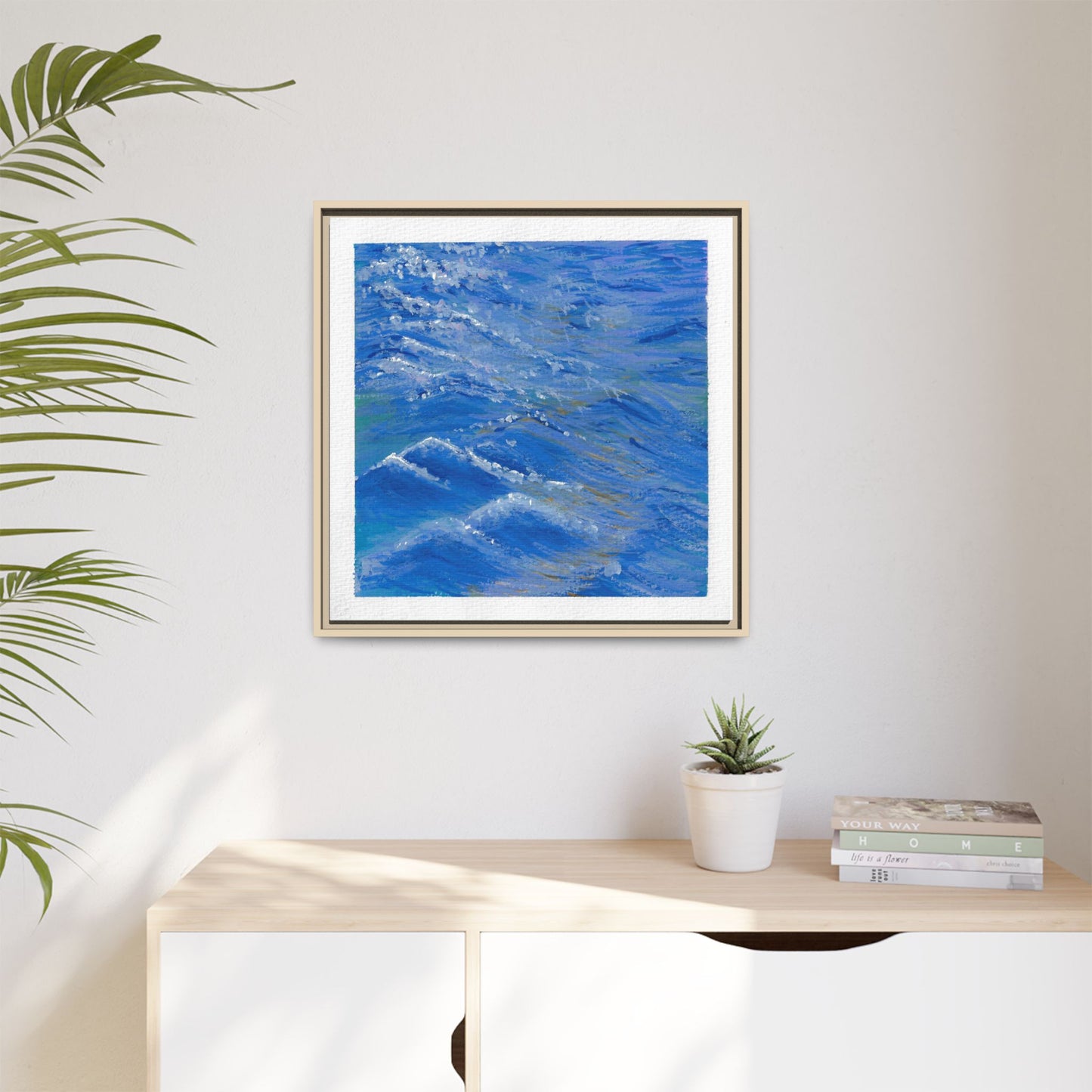 Framed Matte Canvas Wall Art — Blue Ocean Waves Seascape