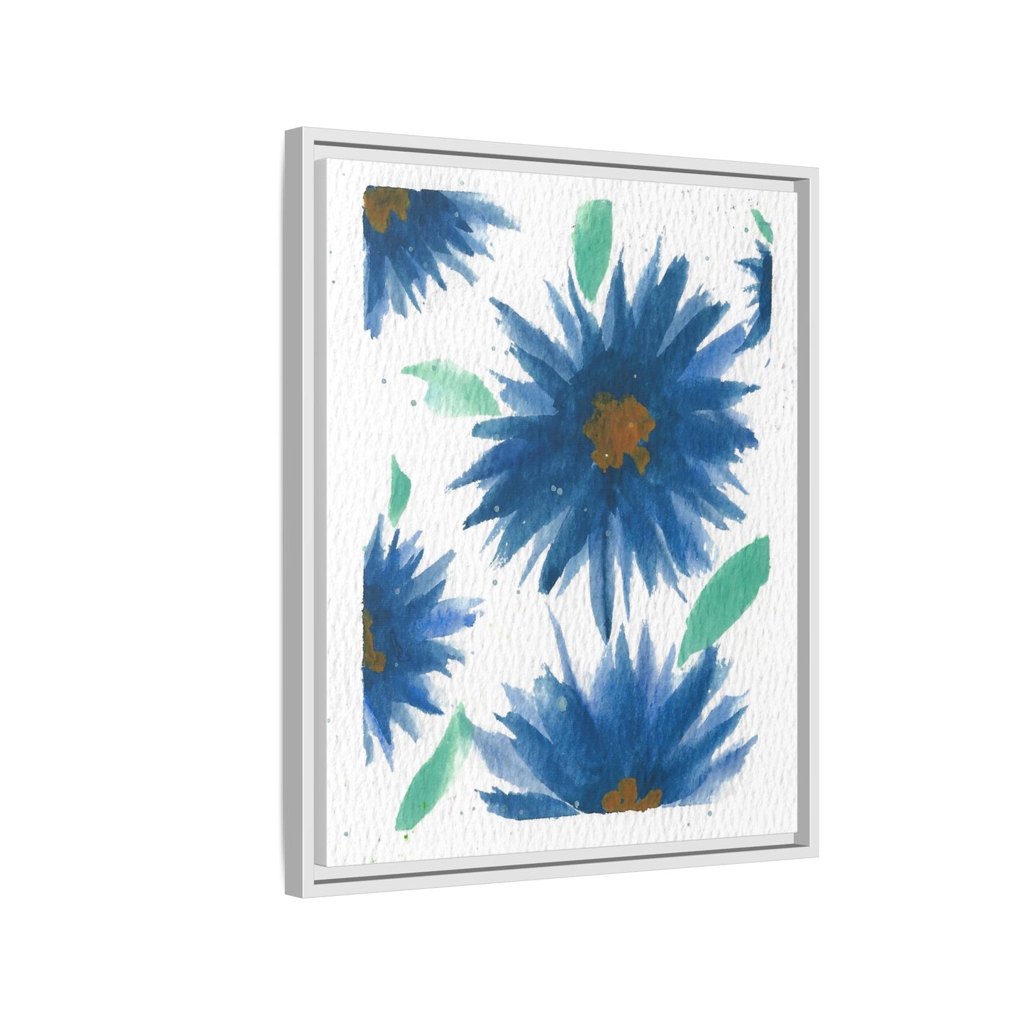 Blue Floral Canvas Print — Framed Matte Wall Art