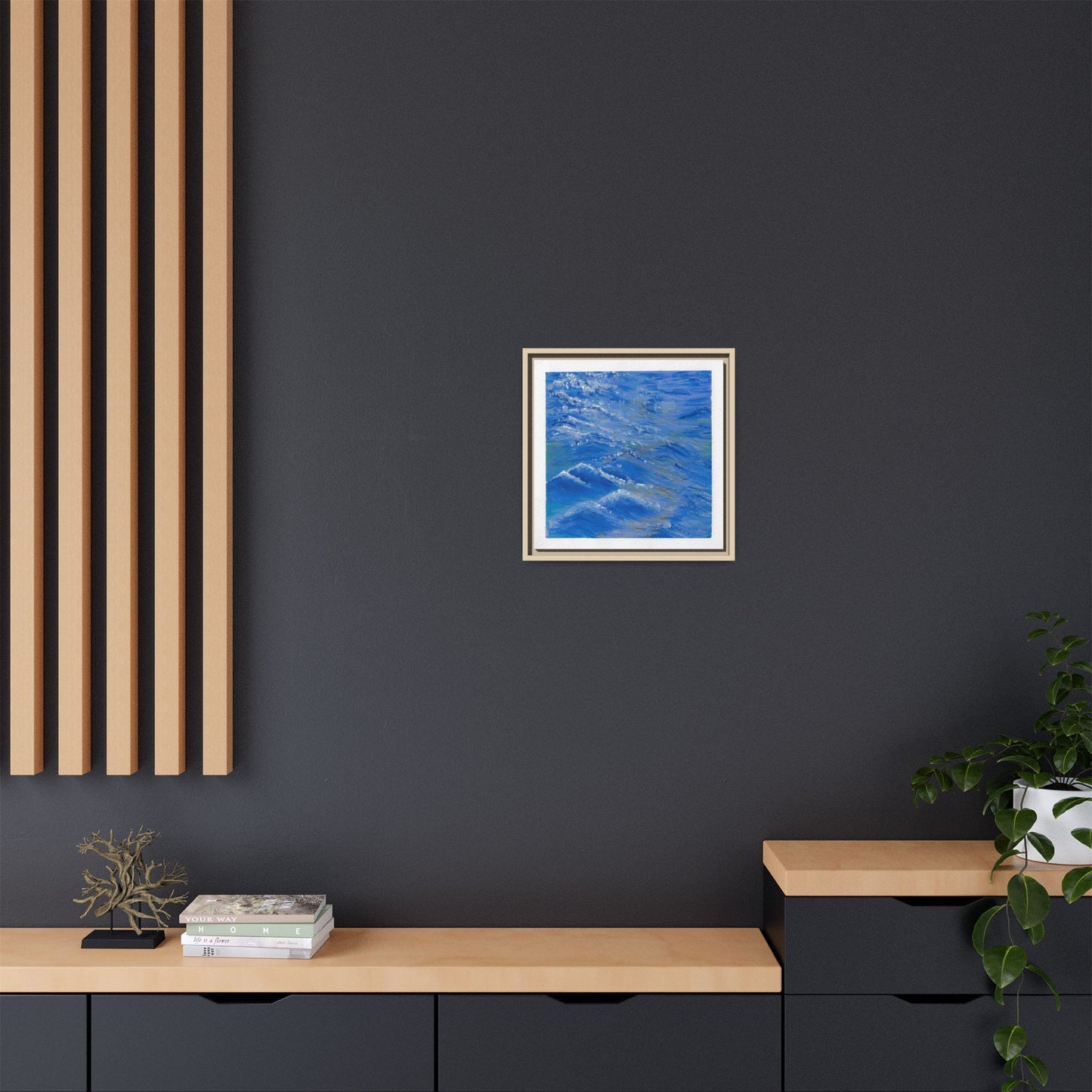 Framed Matte Canvas Wall Art — Blue Ocean Waves Seascape