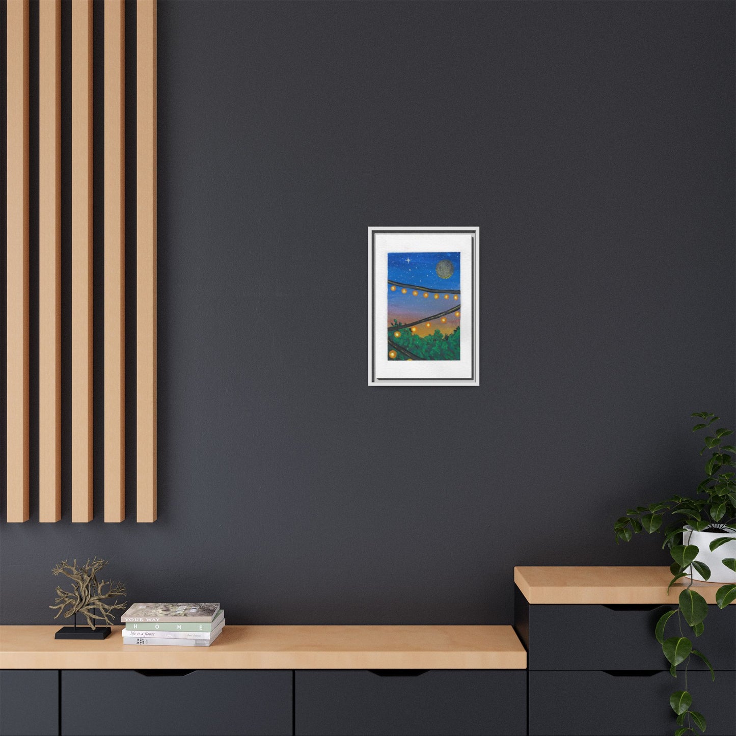 Framed Canvas Art - String Lights Night Sky Print