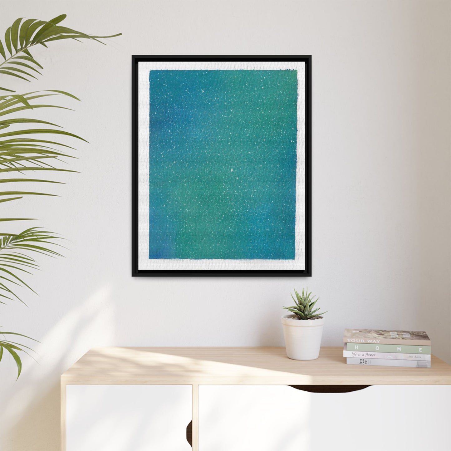 Framed Matte Canvas Art — Teal-to-Blue Gradient Starry Abstract