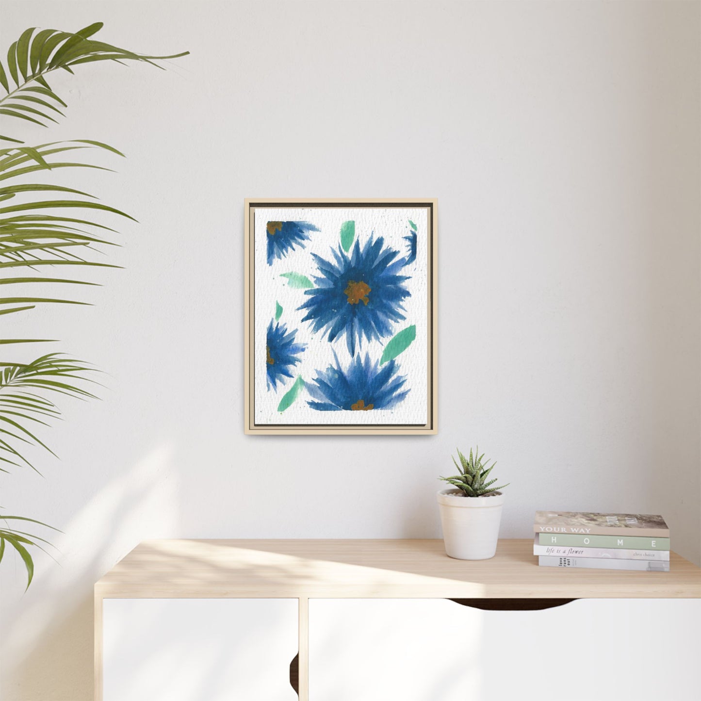 Blue Floral Canvas Print — Framed Matte Wall Art
