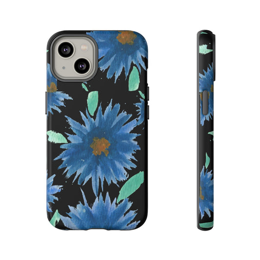 Blue Floral Tough Phone Case – Watercolor Daisy Protective Cover