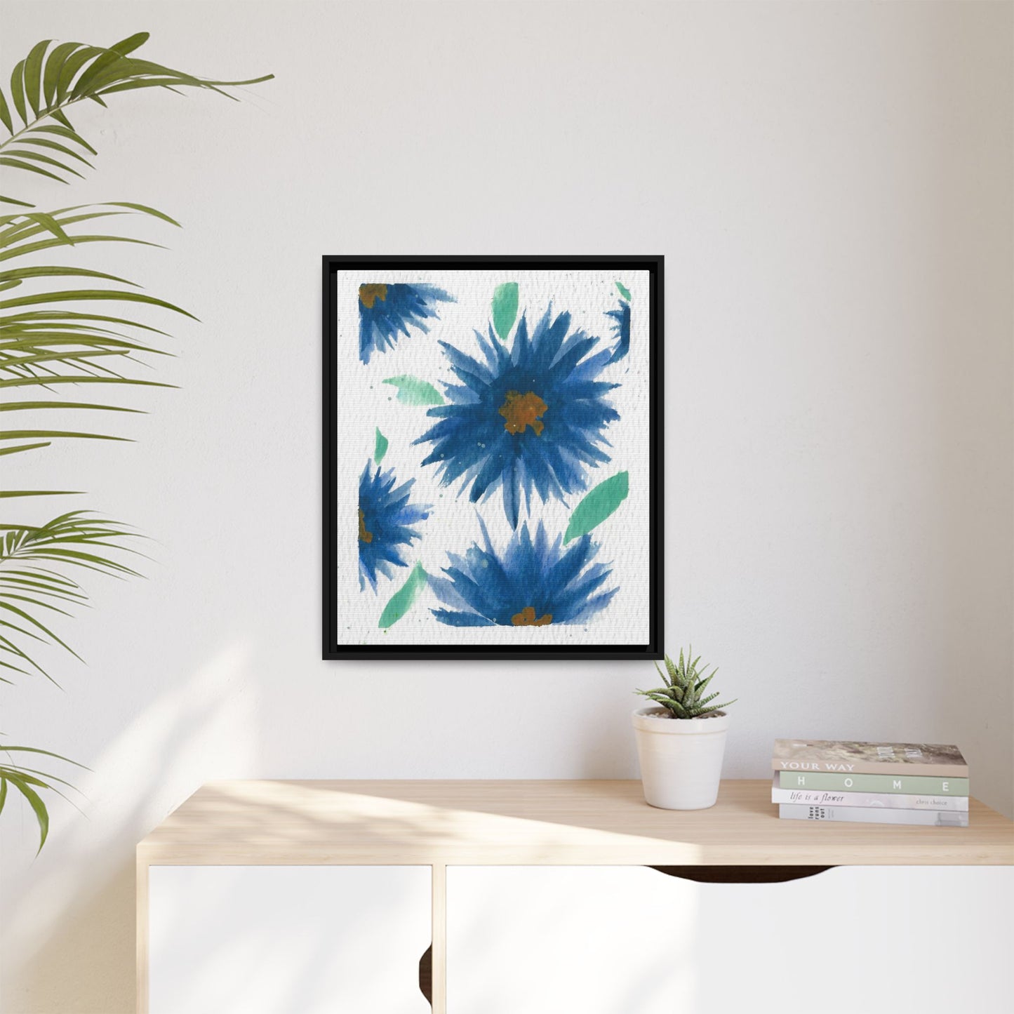 Blue Floral Canvas Print — Framed Matte Wall Art