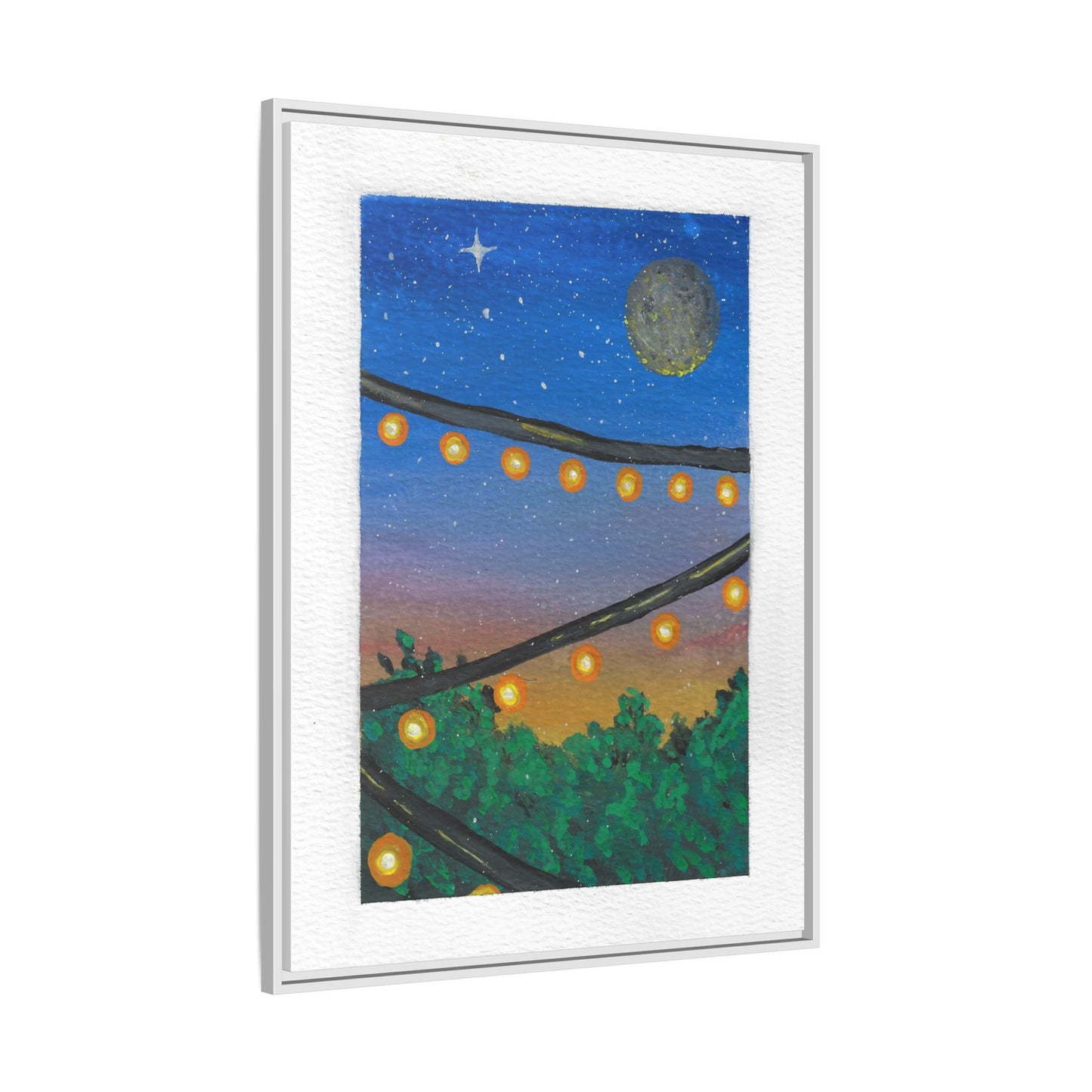 Framed Canvas Art - String Lights Night Sky Print