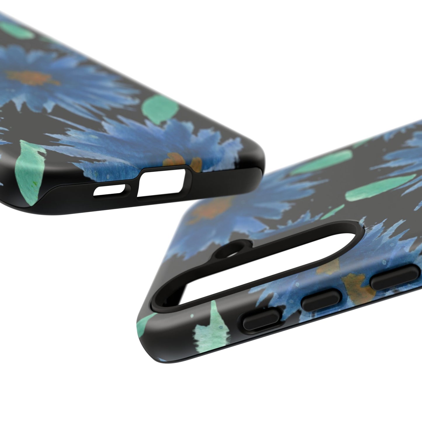Blue Floral Tough Phone Case – Watercolor Daisy Protective Cover