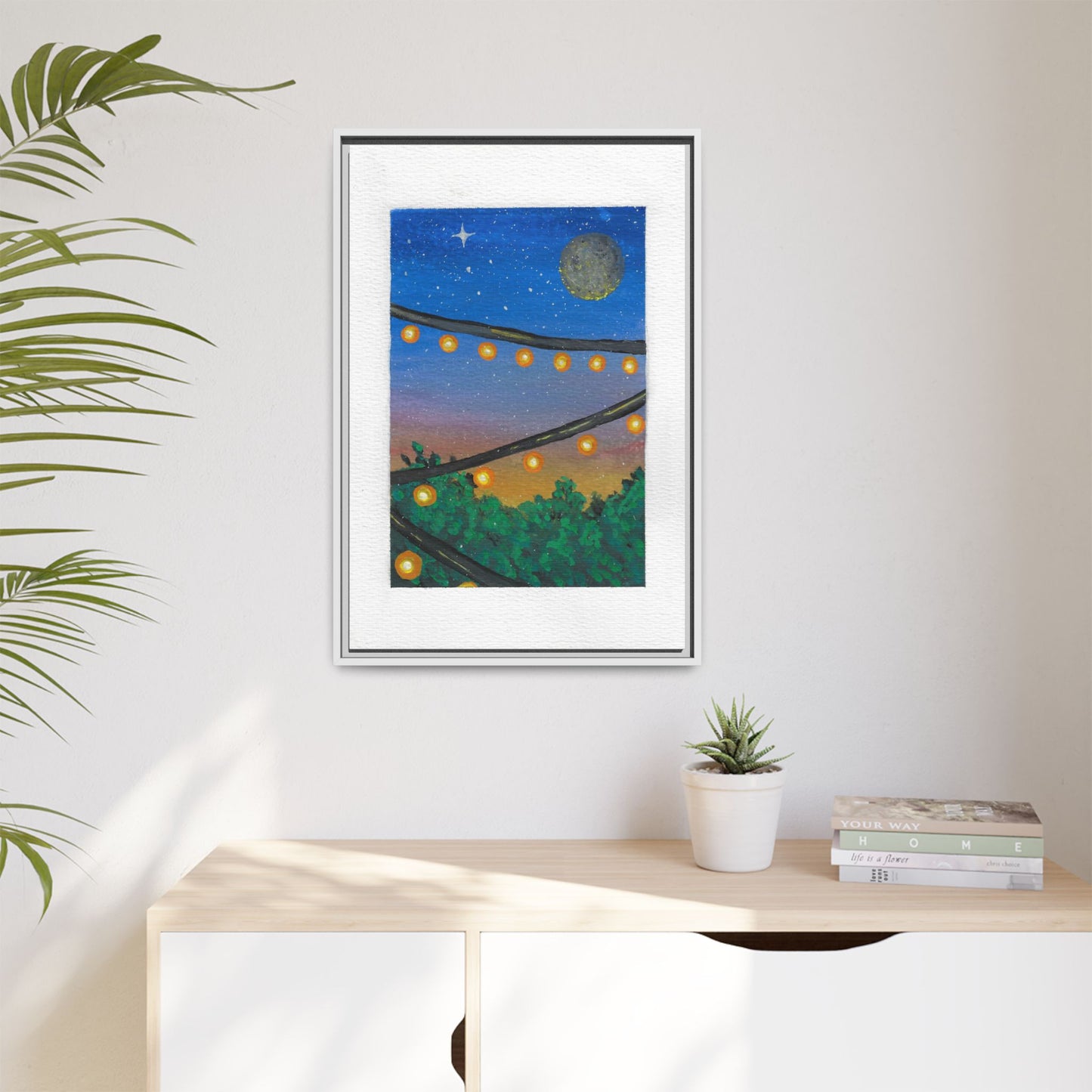Framed Canvas Art - String Lights Night Sky Print