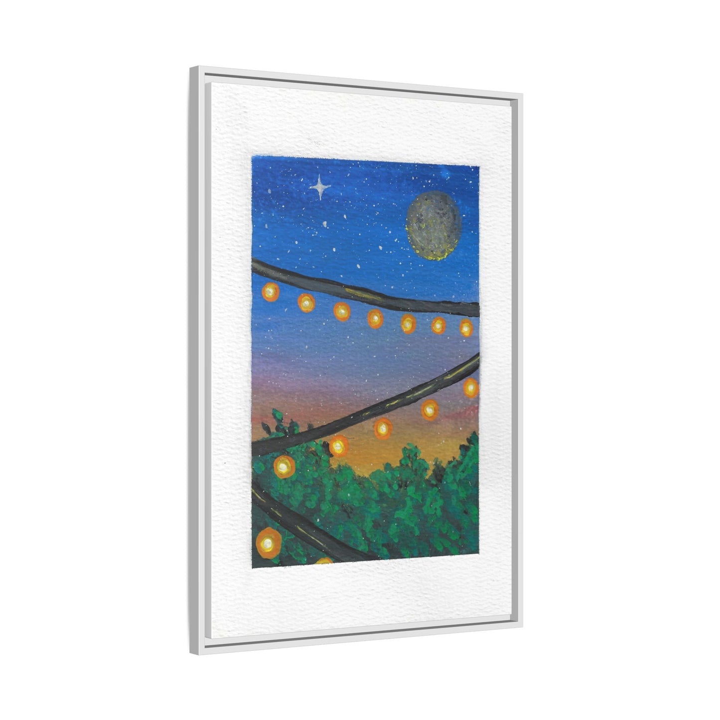 Framed Canvas Art - String Lights Night Sky Print