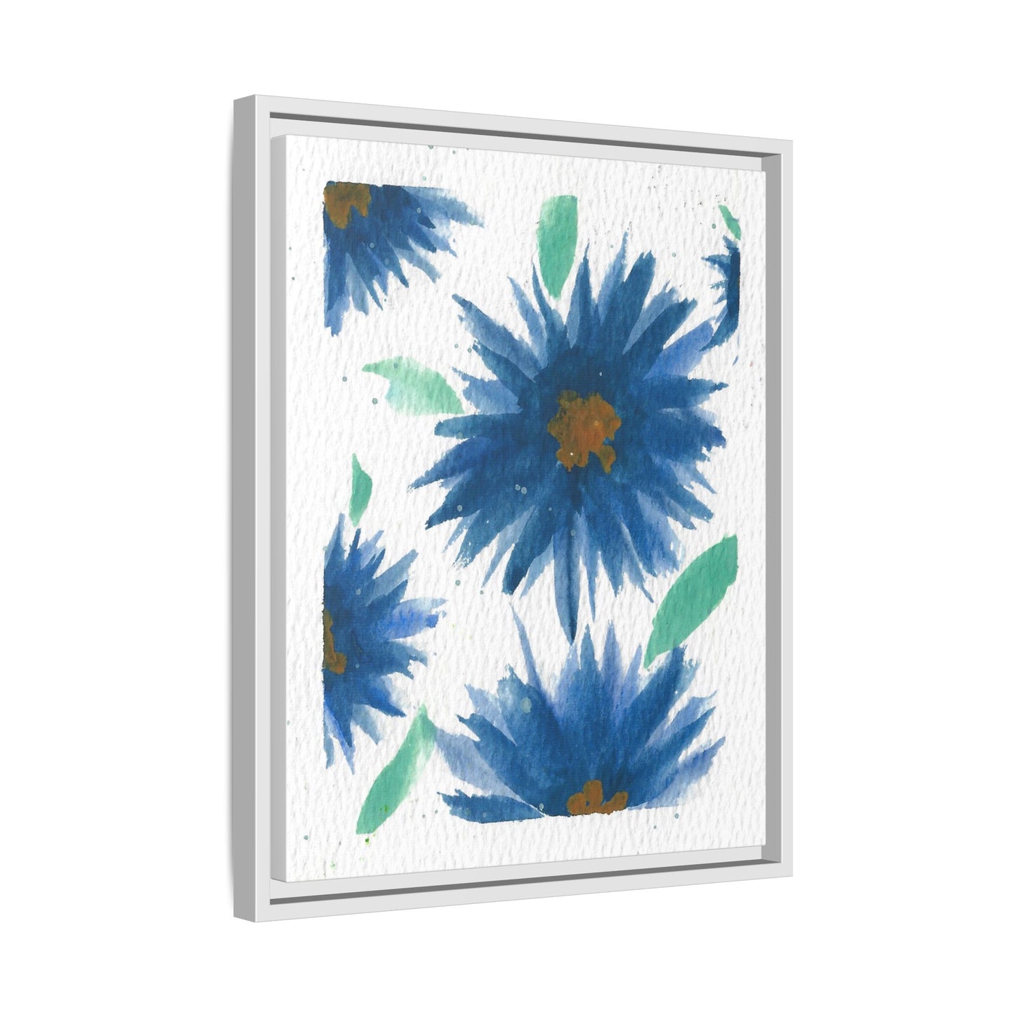 Blue Floral Canvas Print — Framed Matte Wall Art