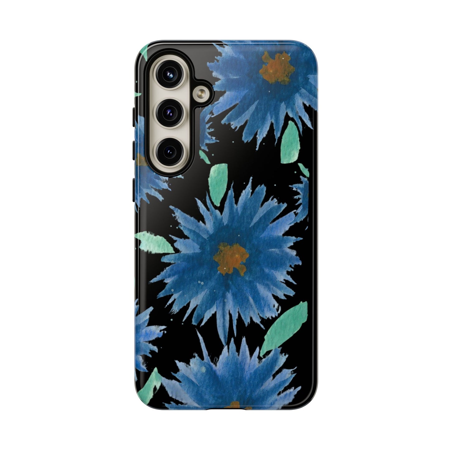Blue Floral Tough Phone Case – Watercolor Daisy Protective Cover