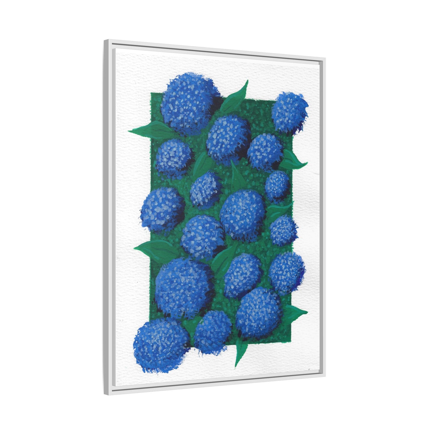 Framed Hydrangea Matte Canvas Print — Blue Floral Wall Art