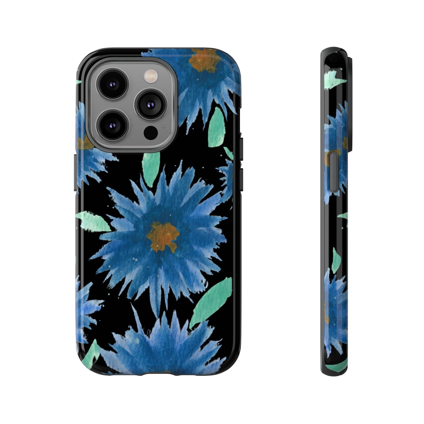 Blue Floral Tough Phone Case – Watercolor Daisy Protective Cover