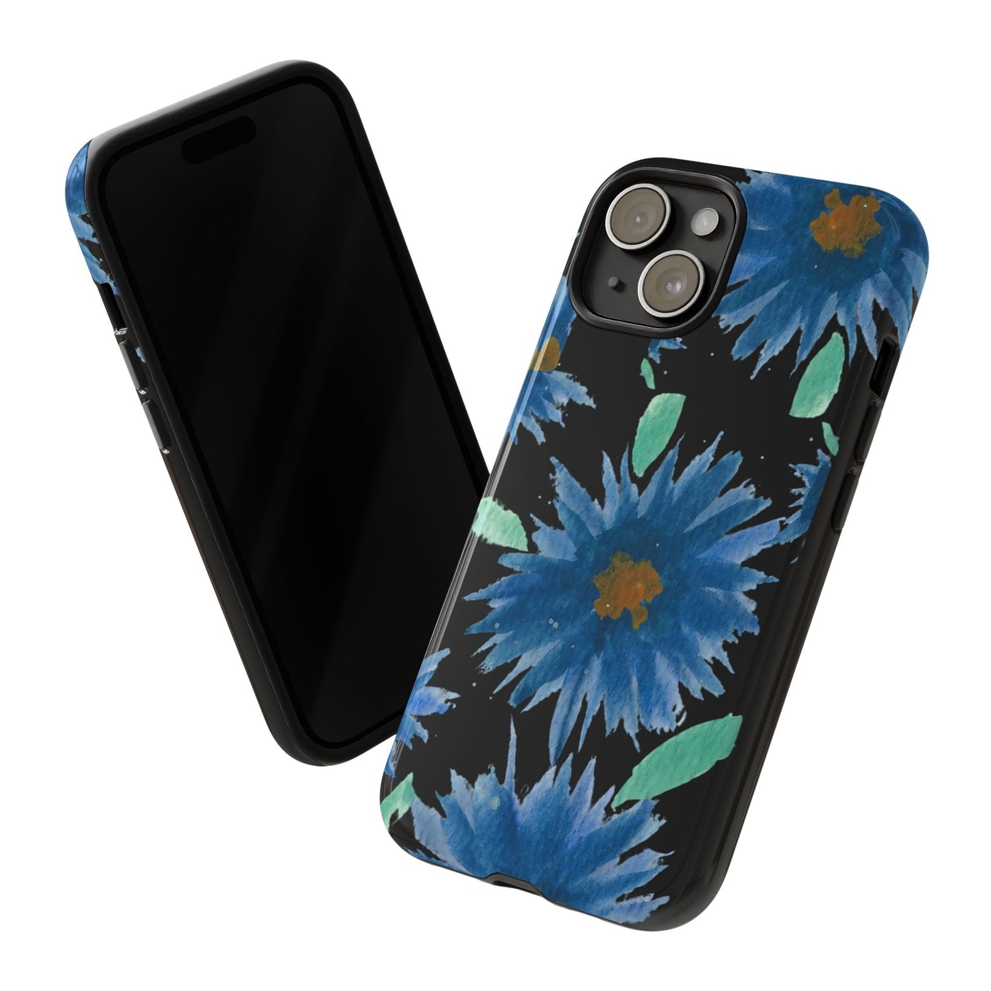 Blue Floral Tough Phone Case – Watercolor Daisy Protective Cover