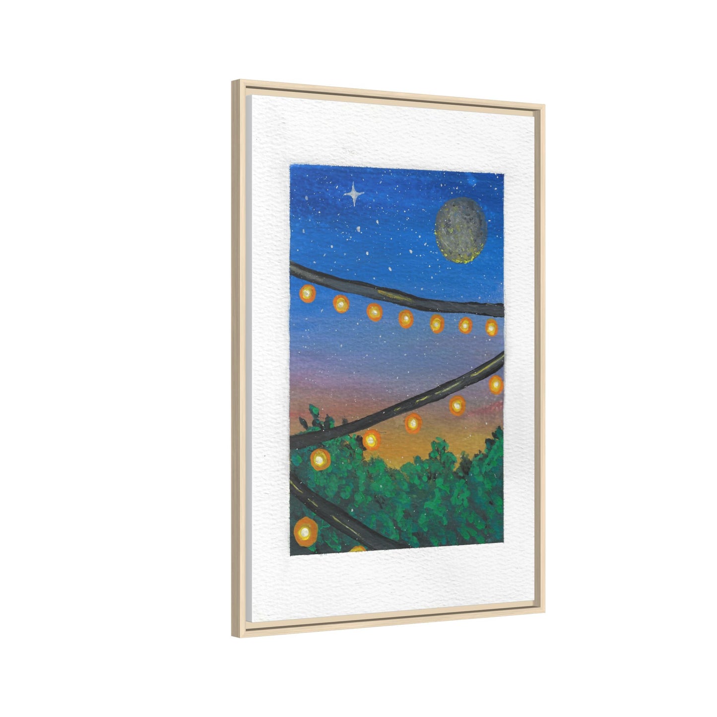 Framed Canvas Art - String Lights Night Sky Print