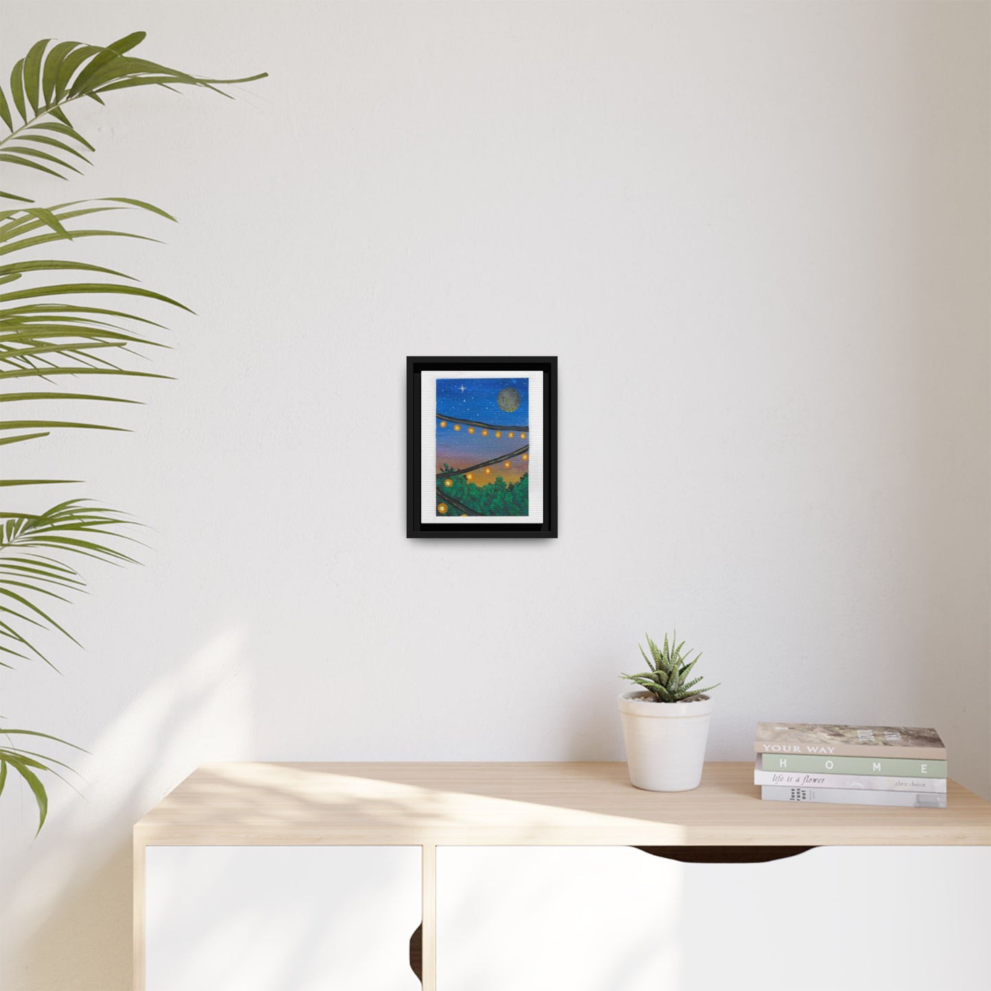 Framed Canvas Art - String Lights Night Sky Print