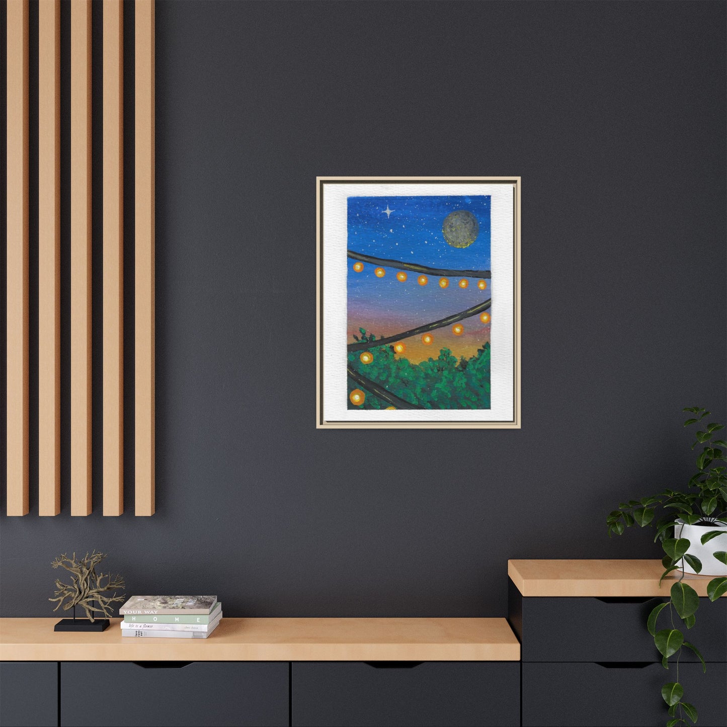 Framed Canvas Art - String Lights Night Sky Print