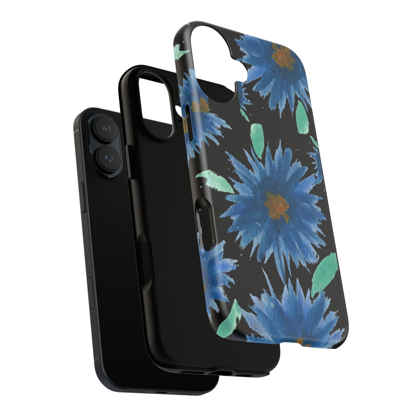Blue Floral Tough Phone Case – Watercolor Daisy Protective Cover