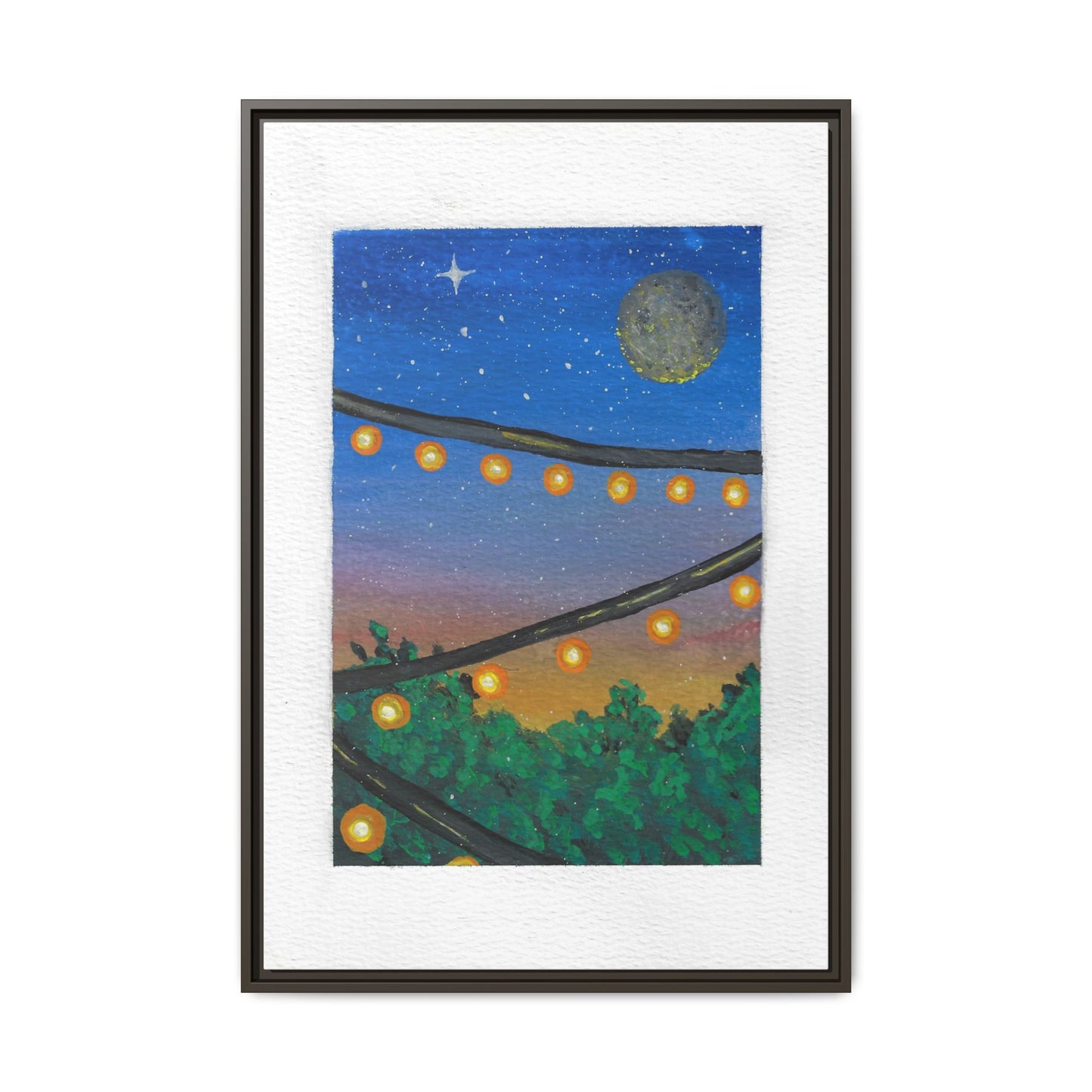 Framed Canvas Art - String Lights Night Sky Print